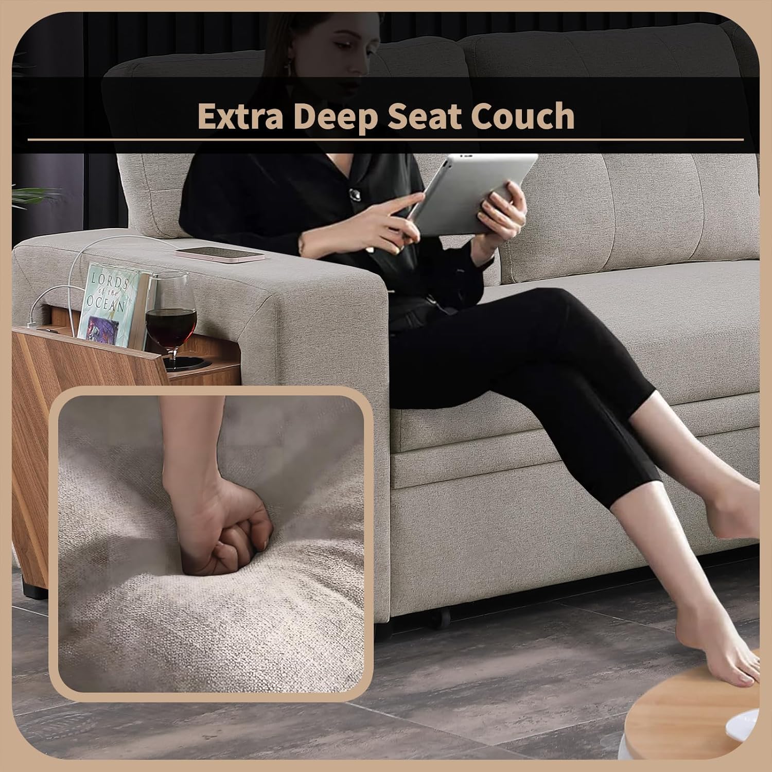 HHOK 5-in-1 L Shaped Convertible Pull Out Sectional Sleeper Sofa Bed for Living Room Furniture Sets, Comfy Couch with Side Open Cup Holder, USB Port, Reversible Storage Chaise Bench - Light Gray Sofá · v2