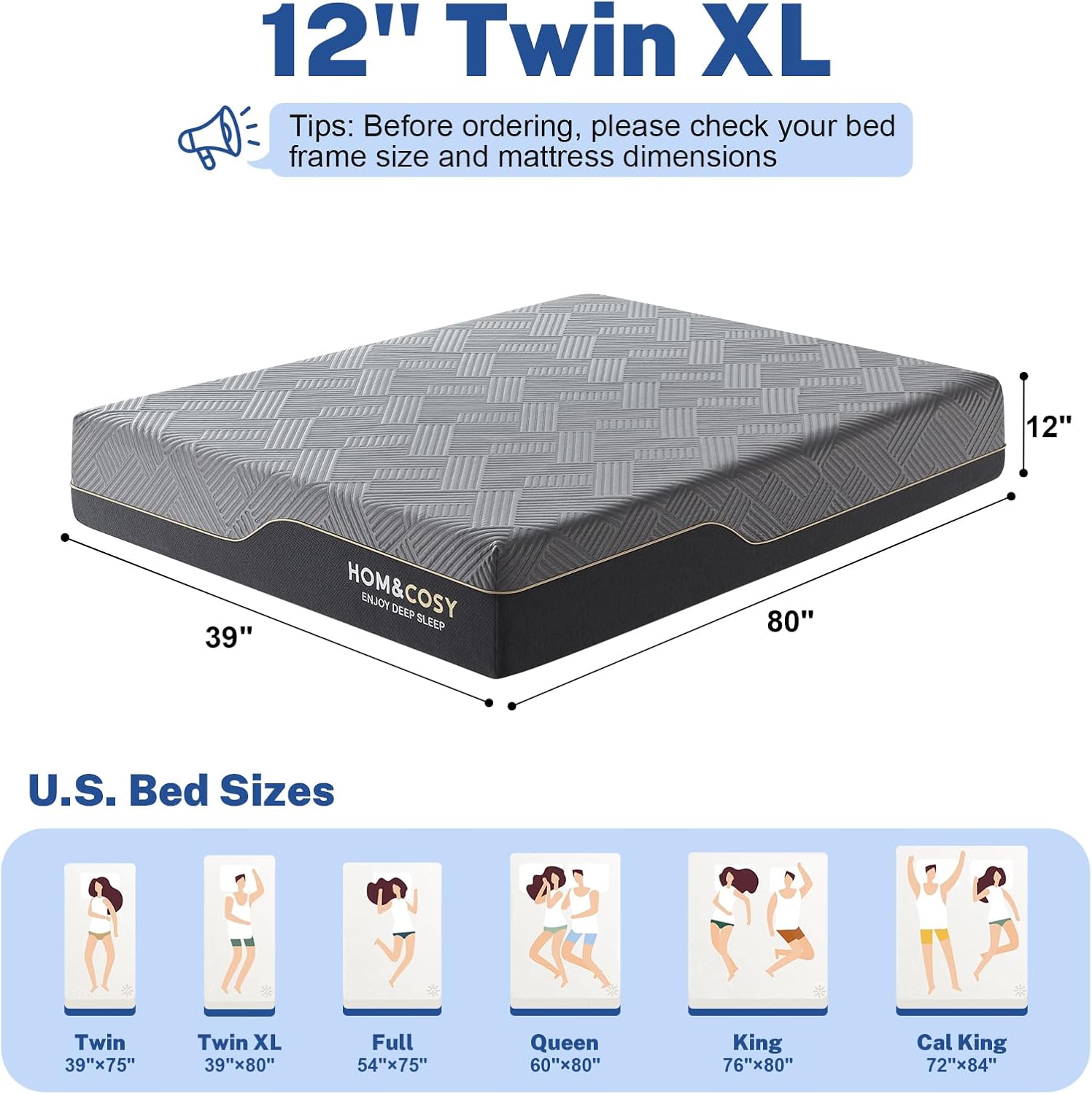 WEUP 12 Inch Twin XL Memory Foam Firm Mattress, Luxury Cooling Gel Green Tea Mattress, Medium Firm to Firm Mattress for Back Pain, Fiberglass Free, CertiPUR-US Certified, Made in USA, 80' x 39'' · v2