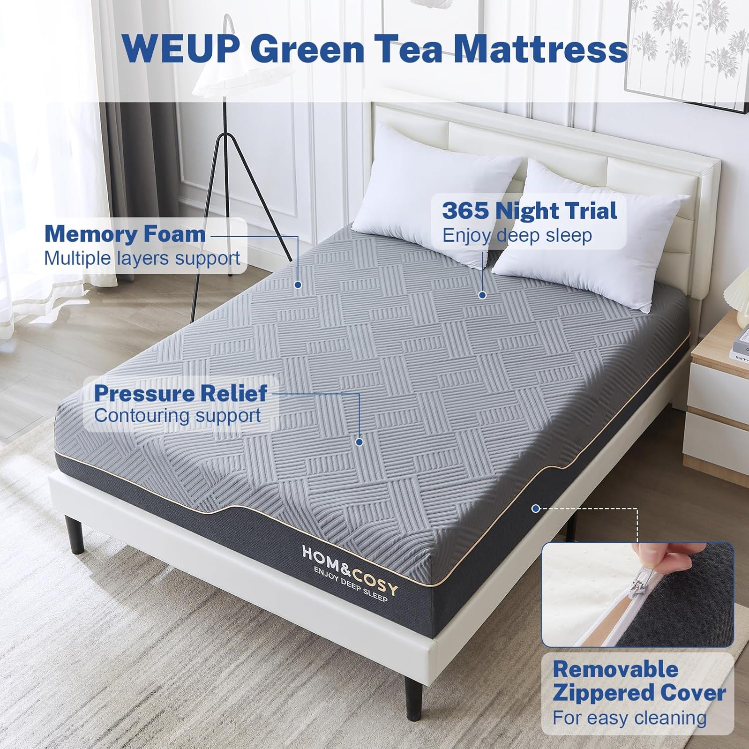 WEUP 12 Inch Twin XL Memory Foam Firm Mattress, Luxury Cooling Gel Green Tea Mattress, Medium Firm to Firm Mattress for Back Pain, Fiberglass Free, CertiPUR-US Certified, Made in USA, 80' x 39'' · v2