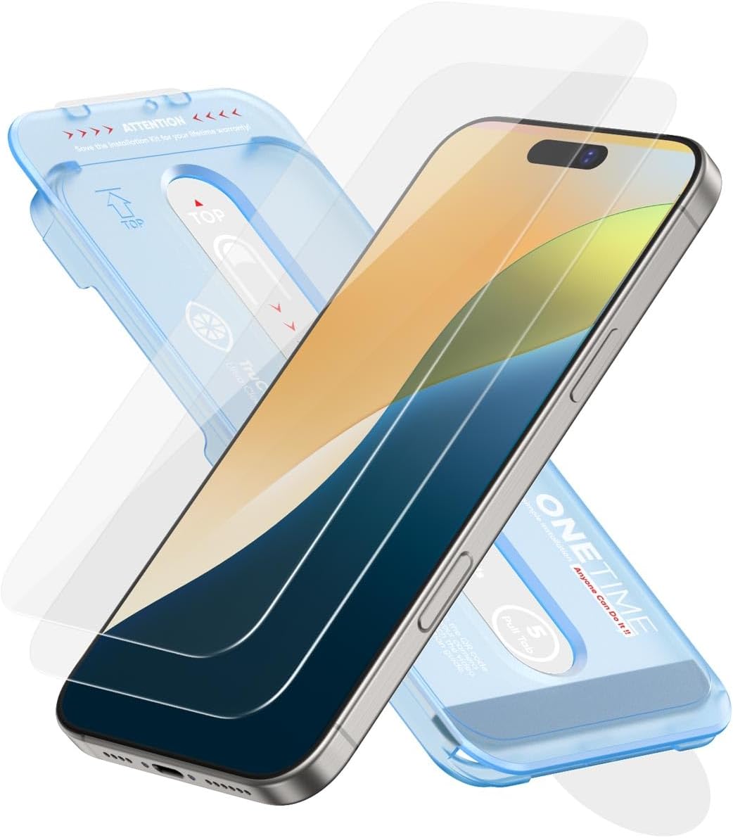 FLOLAB NanoArmour ONETIME for iPhone 16 Ekran Koruyucu, Kılıf Dostu, Temperli Cam, Ultra Şeffaf, Kenar Takviyeli, Kolay Kurulum, Tozsuz, Çizilmeye Dayanıklı - 2'li Paket