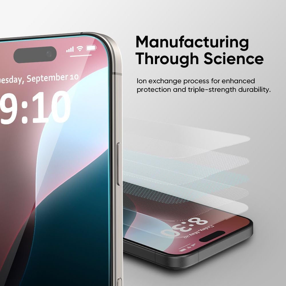 FLOLAB NanoArmour ONETIME for iPhone 16 Ekran Koruyucu, Kılıf Dostu, Temperli Cam, Ultra Şeffaf, Kenar Takviyeli, Kolay Kurulum, Tozsuz, Çizilmeye Dayanıklı - 2'li Paket