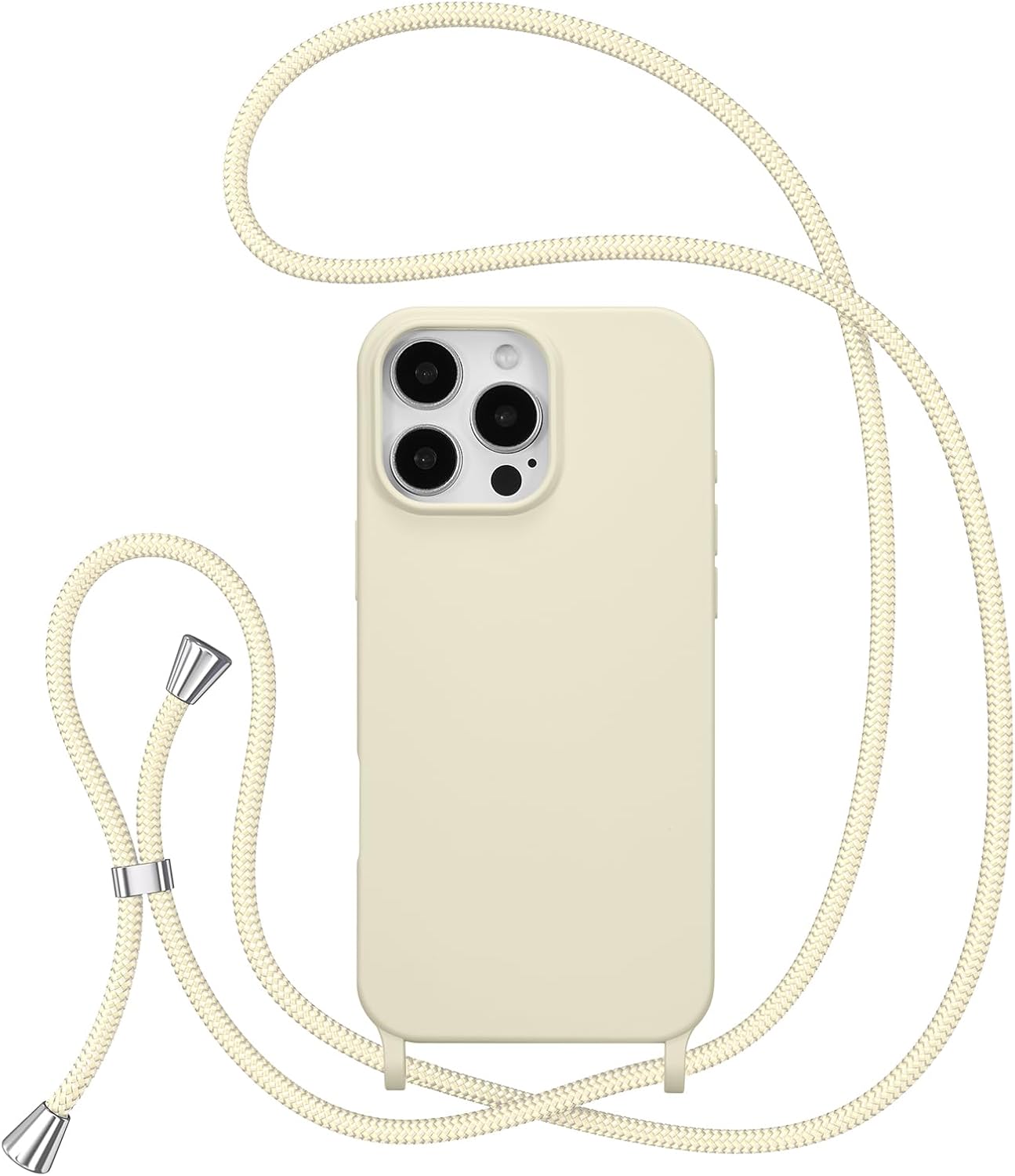 ZTOFERA Crossbody Case for iPhone 16 Pro with Lanyard Strap Adjustable Rope, Liquid Silicone Soft Cover for iPhone 16 Pro 6.3 inch-Beige · v2