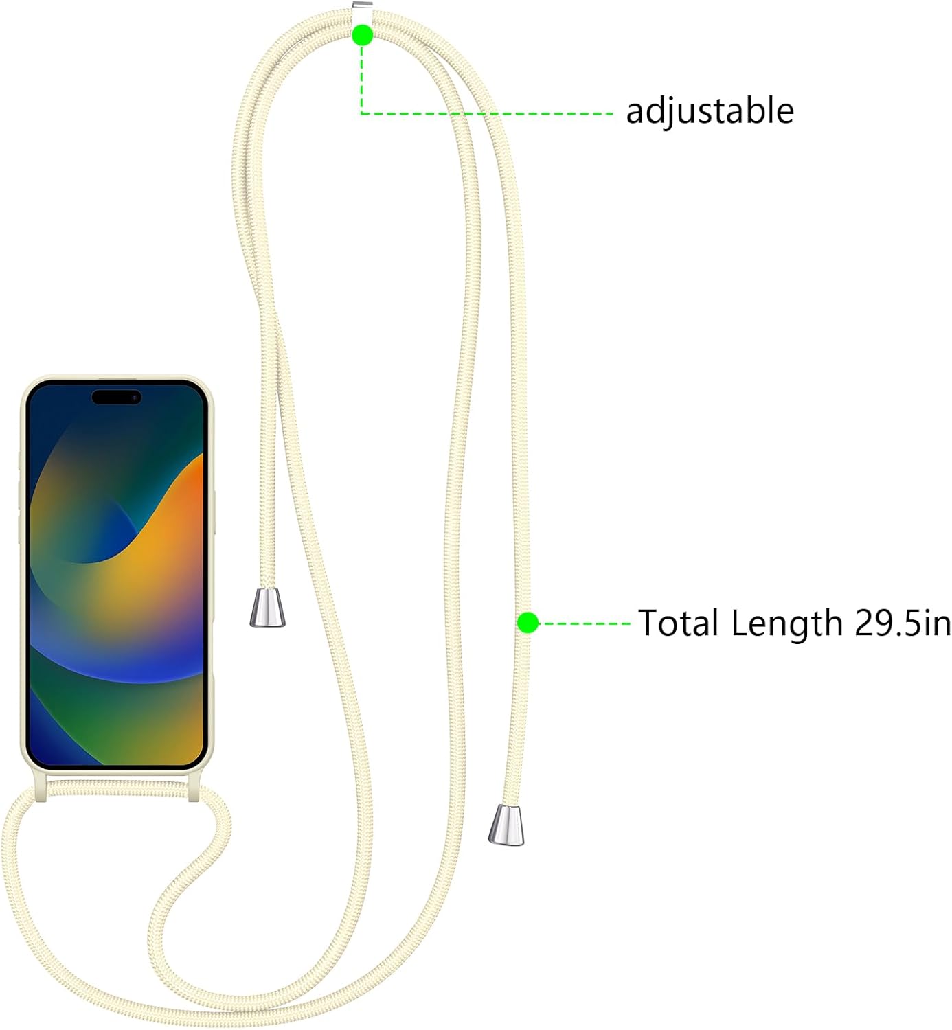 ZTOFERA Crossbody Case for iPhone 16 Pro with Lanyard Strap Adjustable Rope, Liquid Silicone Soft Cover for iPhone 16 Pro 6.3 inch-Beige · v2