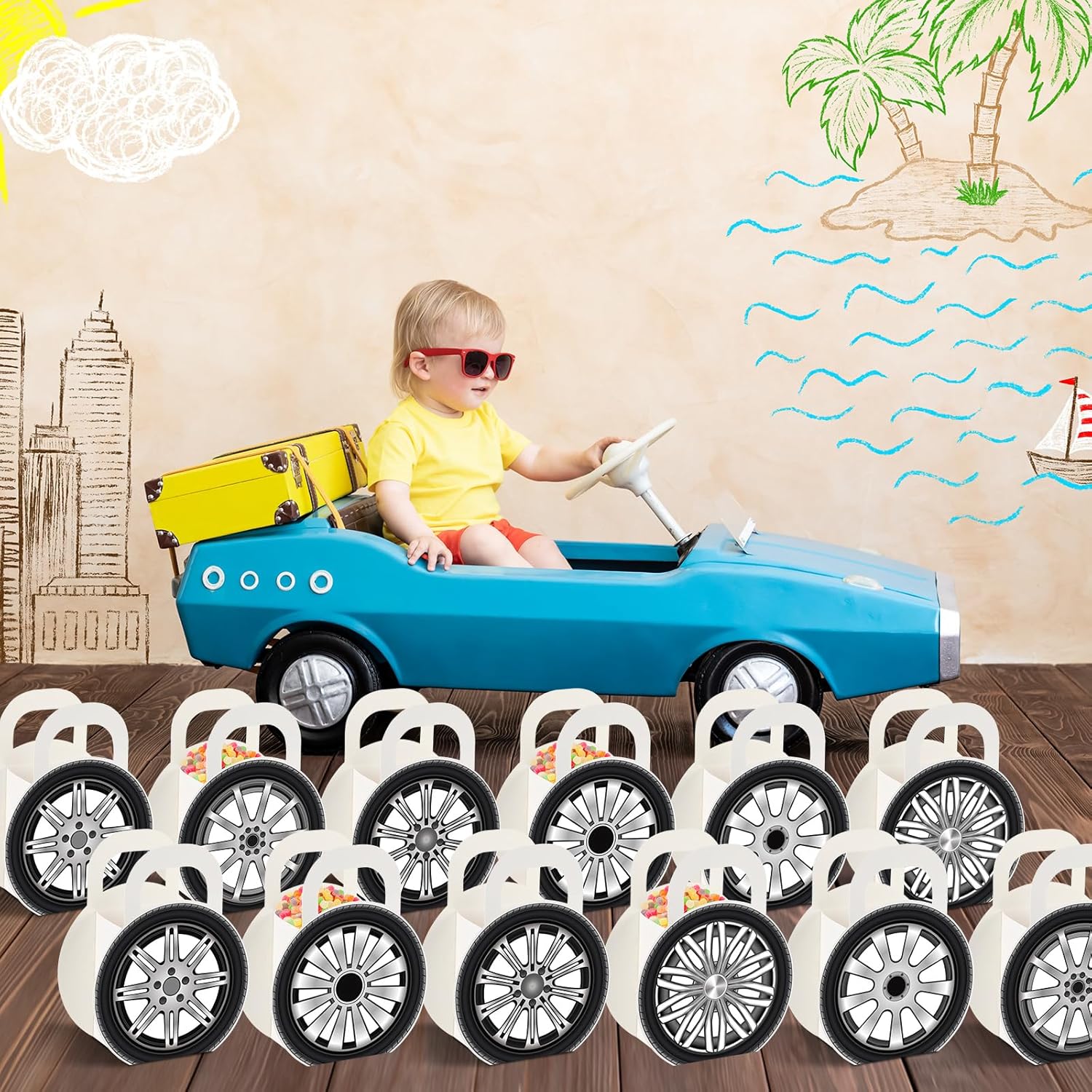 12Pcs Race Car Wheels Party Gift Boxes for Race Car Party Decorations Car Wheels Shaped Treat Boxes Racing Car Birthday Party Candy Boxes with Handle for Boys Kids Birthday Baby Shower Party Supplies · v2