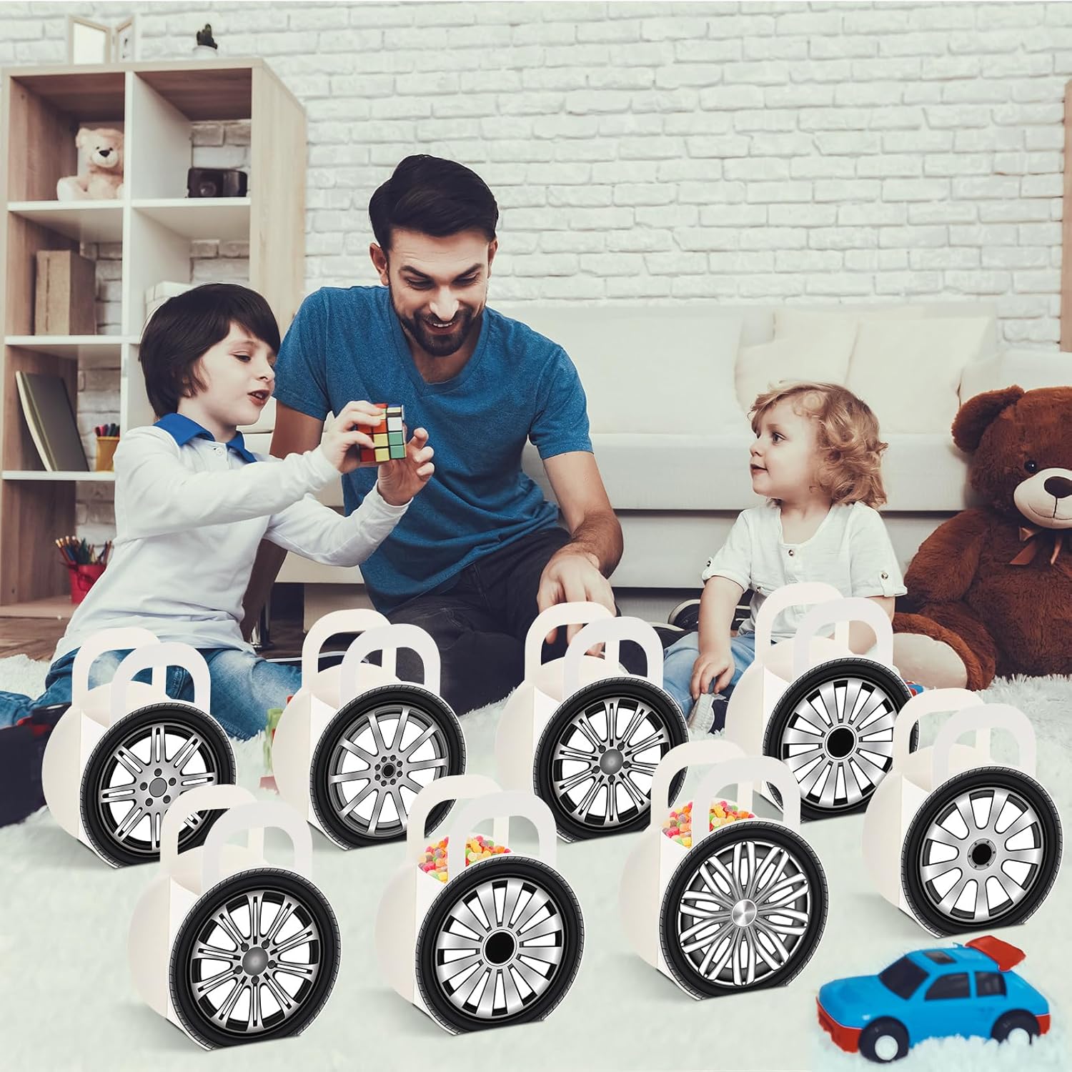 12Pcs Race Car Wheels Party Gift Boxes for Race Car Party Decorations Car Wheels Shaped Treat Boxes Racing Car Birthday Party Candy Boxes with Handle for Boys Kids Birthday Baby Shower Party Supplies · v2