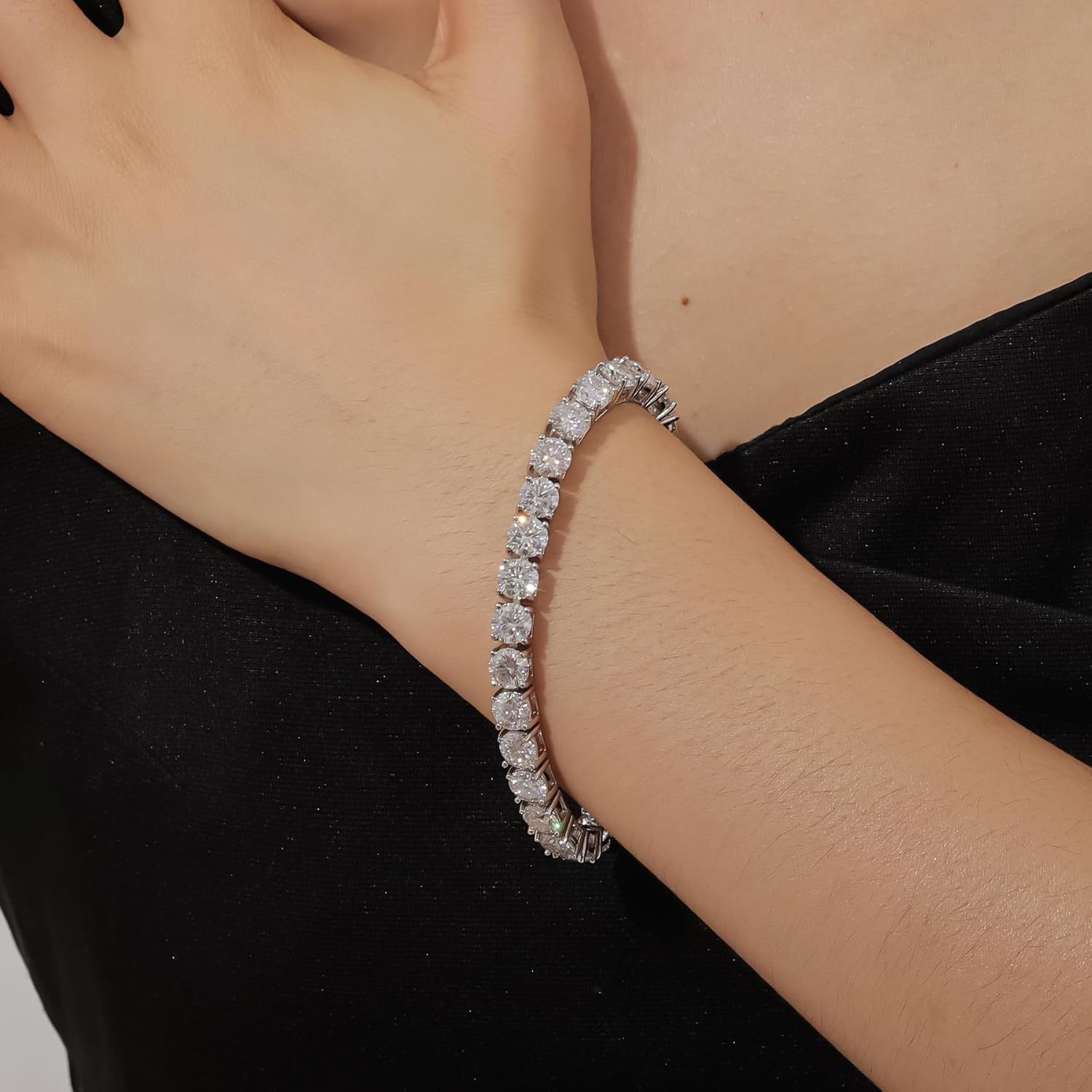 Bracciale tennis Gems Beauty Moissanite — Bracciale da donna e da uomo in colore D, purezza VVS1, placcato in argento 925 placcato in oro bianco 18 carati, regalo certificato GRA da 3 mm a 5 mm