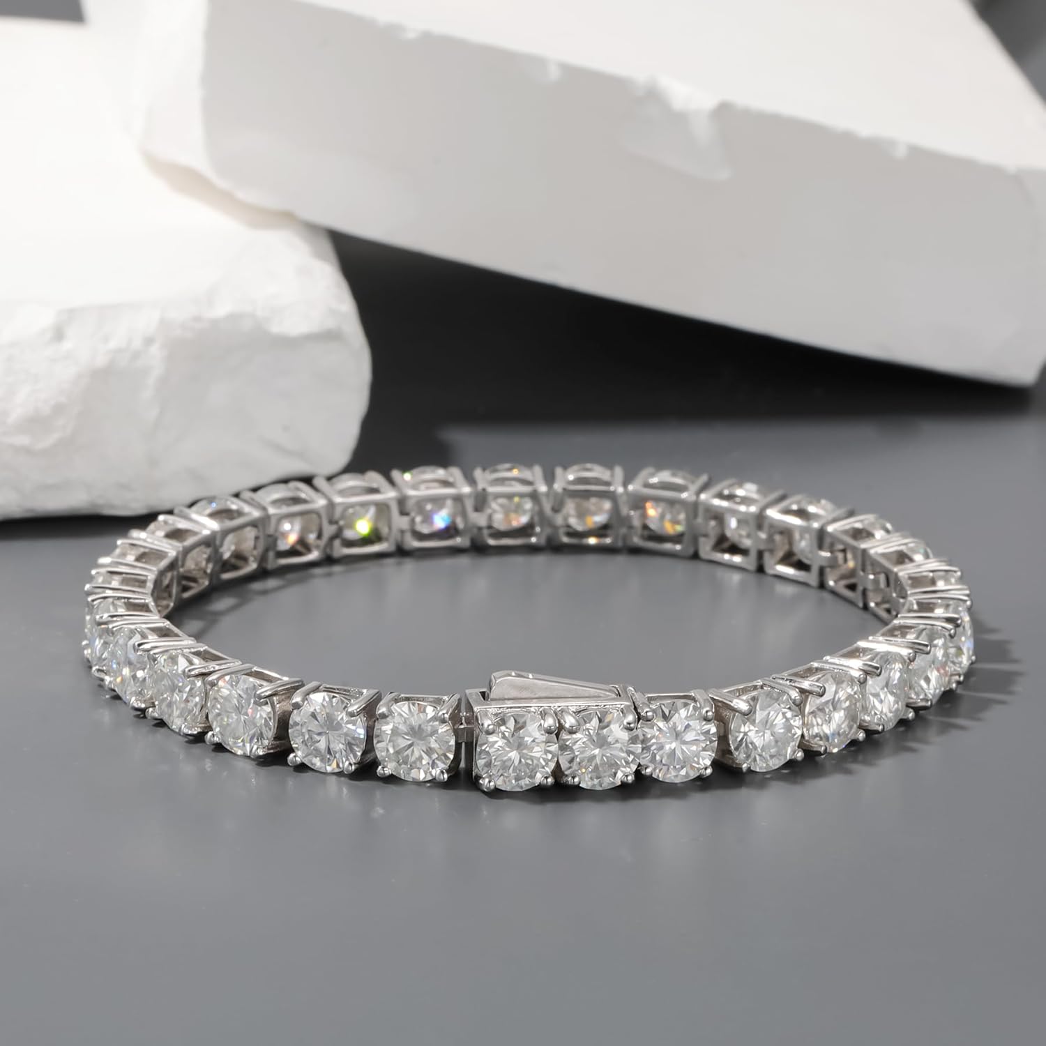 Bracciale tennis Gems Beauty Moissanite — Bracciale da donna e da uomo in colore D, purezza VVS1, placcato in argento 925 placcato in oro bianco 18 carati, regalo certificato GRA da 3 mm a 5 mm