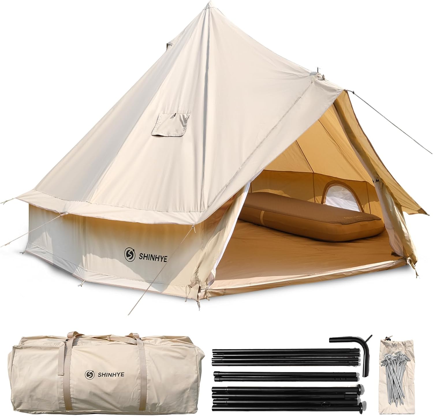 Leinenzelt, Rundzelt, Glamping-Zelt, 4 Seasons, Jurtenzelt zum Campen, 3M/4M/5M Leinenzelte mit Herdbuchsen, Dream House Family Camping, Outdoor-Jagdparty