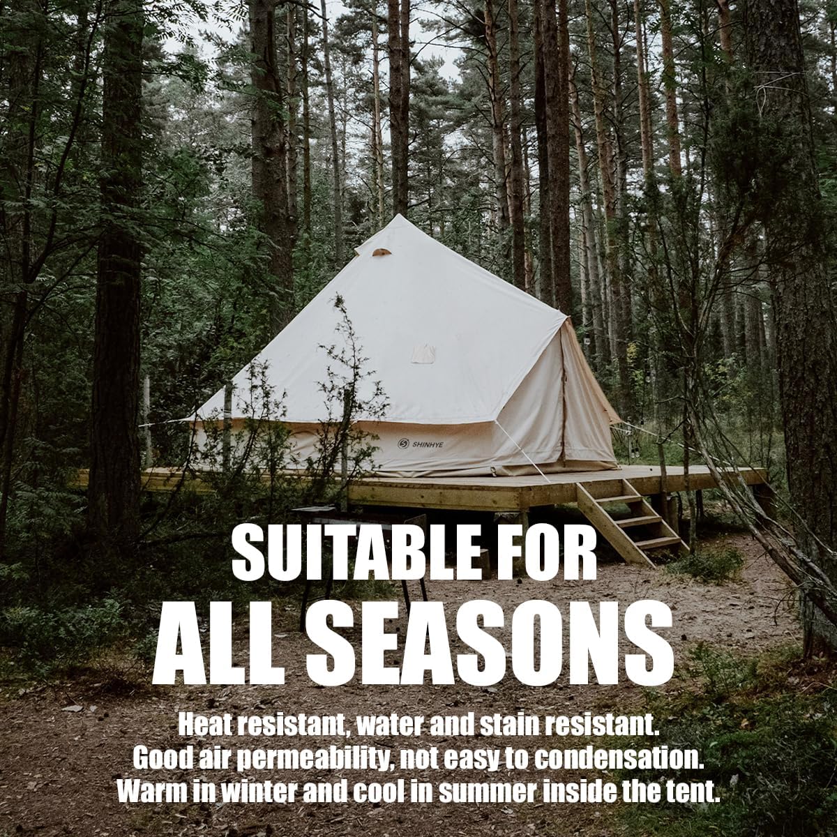 Leinenzelt, Rundzelt, Glamping-Zelt, 4 Seasons, Jurtenzelt zum Campen, 3M/4M/5M Leinenzelte mit Herdbuchsen, Dream House Family Camping, Outdoor-Jagdparty