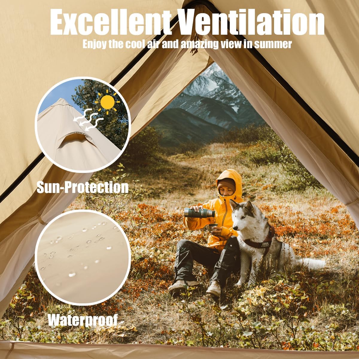 Leinenzelt, Rundzelt, Glamping-Zelt, 4 Seasons, Jurtenzelt zum Campen, 3M/4M/5M Leinenzelte mit Herdbuchsen, Dream House Family Camping, Outdoor-Jagdparty