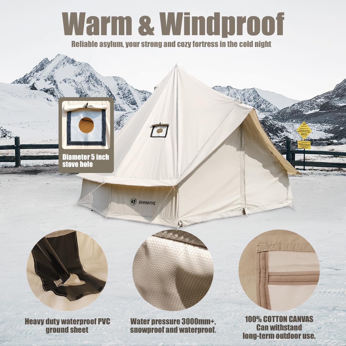 Leinenzelt, Rundzelt, Glamping-Zelt, 4 Seasons, Jurtenzelt zum Campen, 3M/4M/5M Leinenzelte mit Herdbuchsen, Dream House Family Camping, Outdoor-Jagdparty