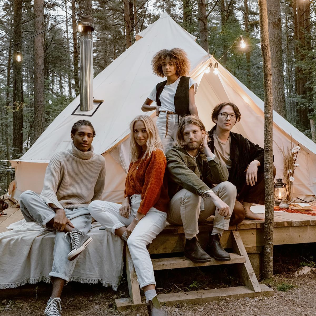 Leinenzelt, Rundzelt, Glamping-Zelt, 4 Seasons, Jurtenzelt zum Campen, 3M/4M/5M Leinenzelte mit Herdbuchsen, Dream House Family Camping, Outdoor-Jagdparty