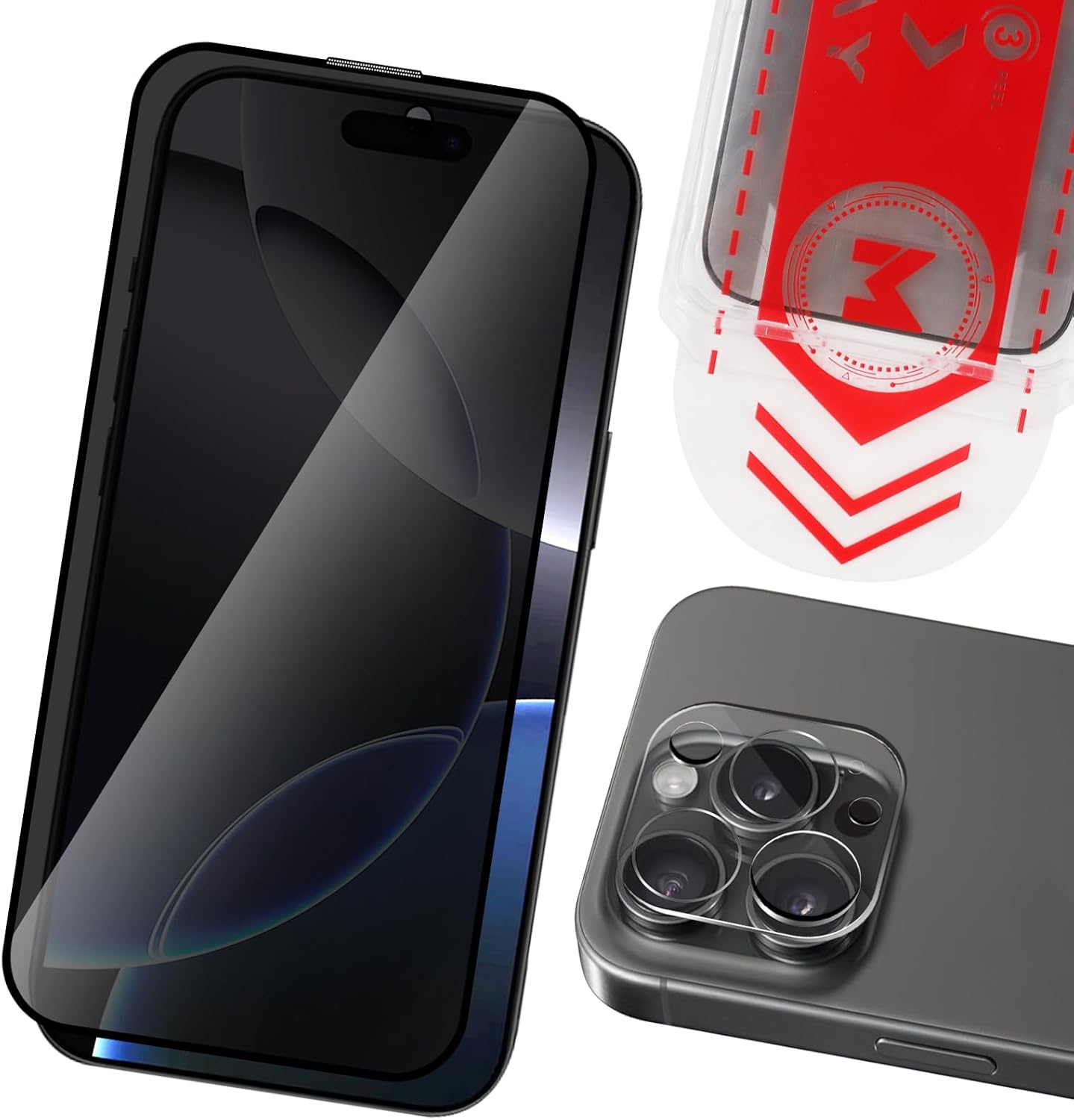 Protecteur d'écran MONASAY Privacy Glass [1 lot] Adapté à l'iPhone 16 Pro 6,3 pouces [Lot de 1 protecteur d'objectif d'appareil photo] [Installation facile] Film d'écran trempé brillant antireflet adapté à l'étui