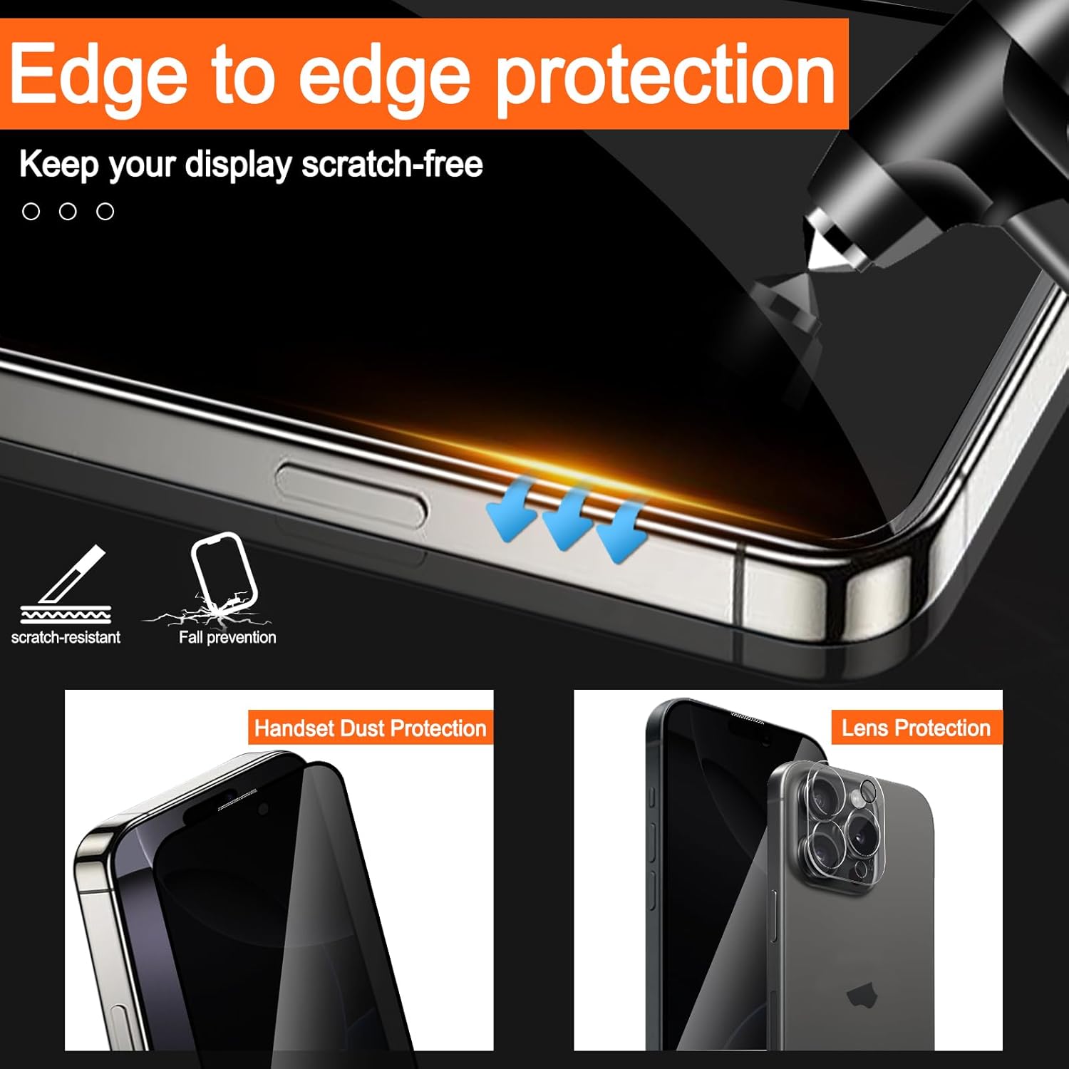 MONASAY Privacy Glass Screen Protector [1 Pack] Fit for iPhone 16 Pro 6.3 inch[1-Pack Camera Lens Protector][Easy Installation] Glossy anti-peep tempered screen Film Case Friendly