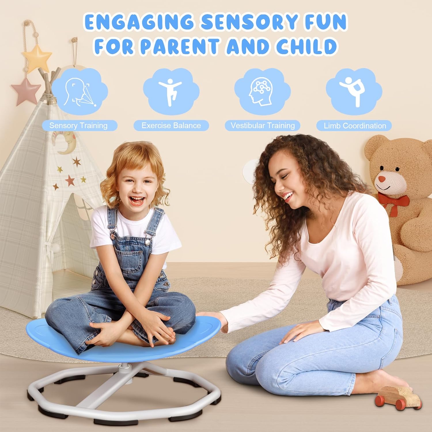 Sensory Swivel Chairs for Kids, Spinning Chair for Autistic Kids, Sit and Spin Sensory Toys, Training Body Coordination, Autism ADHD Chairs Indoor Outdoor Play Equipment (Blue) · v4