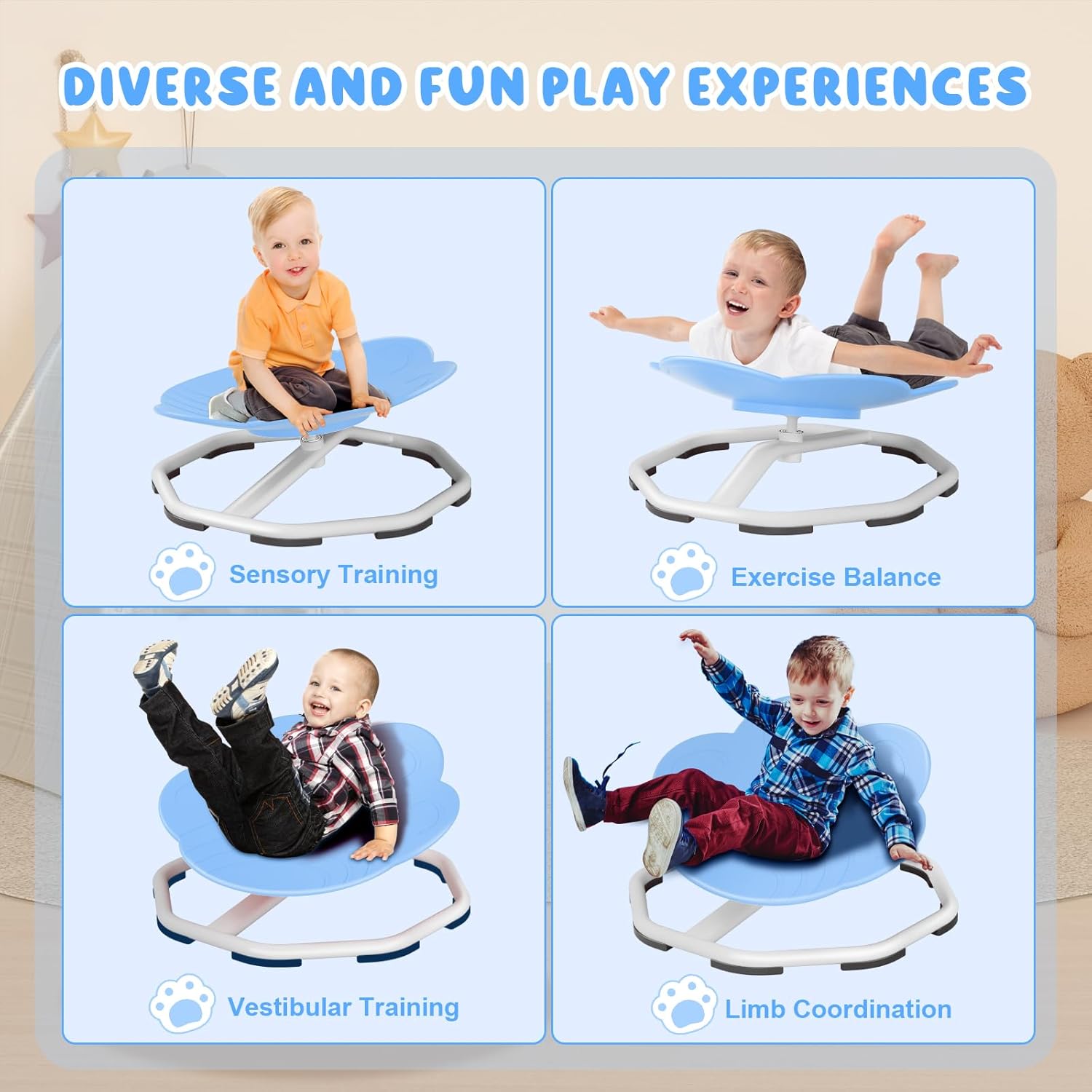 Sensory Swivel Chairs for Kids, Spinning Chair for Autistic Kids, Sit and Spin Sensory Toys, Training Body Coordination, Autism ADHD Chairs Indoor Outdoor Play Equipment (Blue) · v4