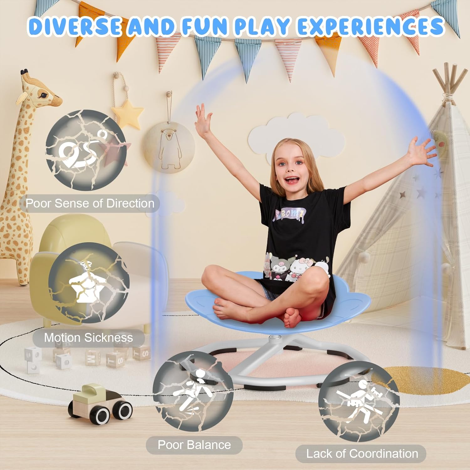 Sensory Swivel Chairs for Kids, Spinning Chair for Autistic Kids, Sit and Spin Sensory Toys, Training Body Coordination, Autism ADHD Chairs Indoor Outdoor Play Equipment (Blue) · v4