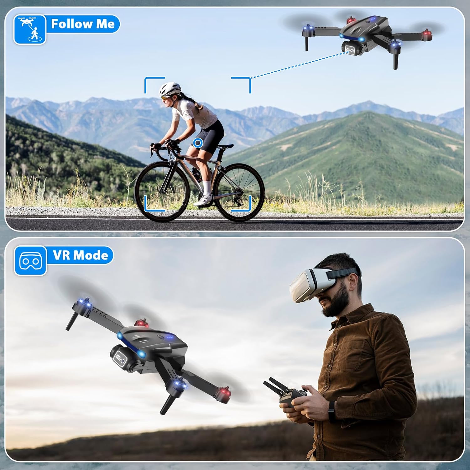 Drone with Camera 1080P HD for Kids Adults, Foldable FPV Mini Drone with 2 Batteries, One Key Take Off/Land, Altitude Hold, Headless Mode, Gravity Control, Gestures Selfie, 360°Flip, 3 Speed Mode, Waypoint Fly · v4
