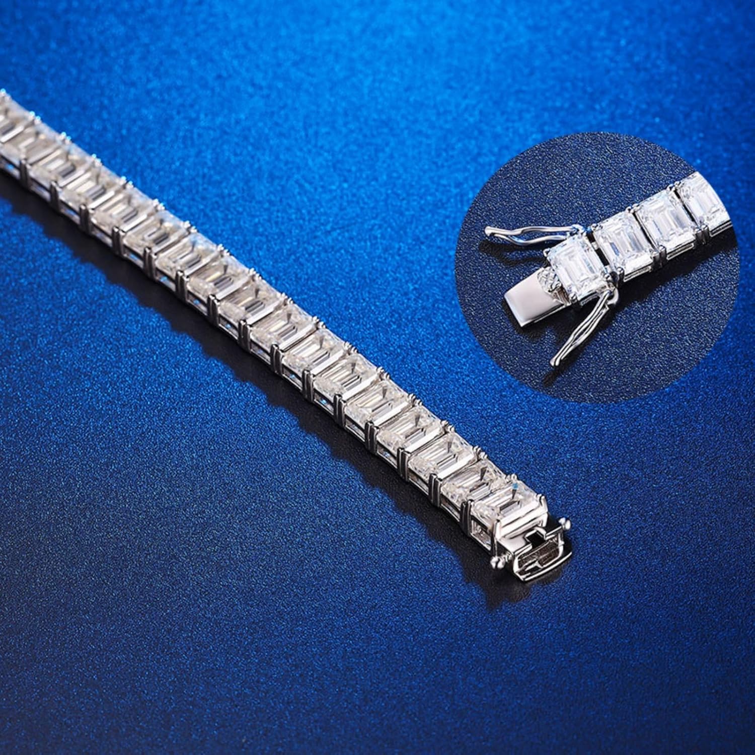 สร้อยข้อมือเทนนิส Moissanite 1 กะรัตสำหรับผู้หญิง สร้อยข้อมือเทนนิสเพชรทรงมรกต 18K สำหรับผู้หญิง สร้อยข้อมือเทนนิส Moissanite เงินสเตอร์ลิง 925 สำหรับผู้ชาย สร้อยข้อมือเพชร Lab Grown สำหรับผู้หญิง