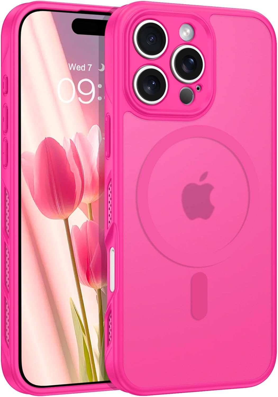 BENTOBEN per iPhone 16 Pro Custodia con dissipazione del calore [compatibile con Magsafe] Custodia magnetica opaca con foro per cellulare cavo con raffreddamento opaco per iPhone 16 Pro antiurto da donna e uomo Custodie sottili 6.3, rosa acceso