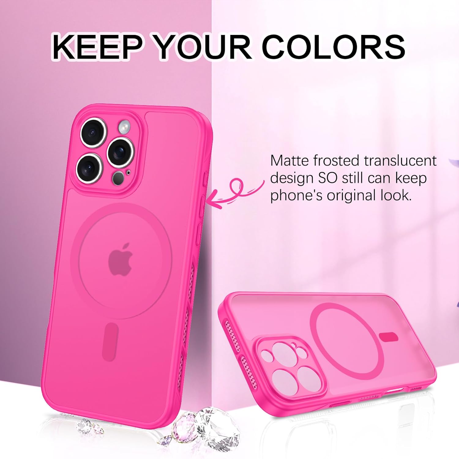 Coque BENTOBEN pour iPhone 16 Pro avec dissipation thermique [Compatible avec Magsafe] Coque de téléphone portable creuse à trou magnétique mat pour iPhone 16 Pro, résistante aux chocs, femmes et hommes, Slim Thin 6.3, rose vif