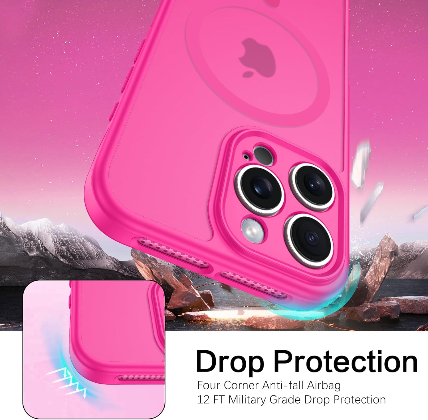 Coque BENTOBEN pour iPhone 16 Pro avec dissipation thermique [Compatible avec Magsafe] Coque de téléphone portable creuse à trou magnétique mat pour iPhone 16 Pro, résistante aux chocs, femmes et hommes, Slim Thin 6.3, rose vif