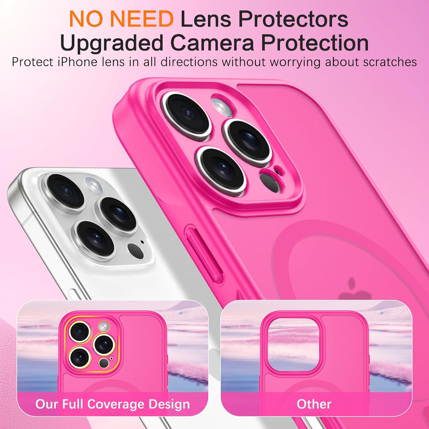 Coque BENTOBEN pour iPhone 16 Pro avec dissipation thermique [Compatible avec Magsafe] Coque de téléphone portable creuse à trou magnétique mat pour iPhone 16 Pro, résistante aux chocs, femmes et hommes, Slim Thin 6.3, rose vif