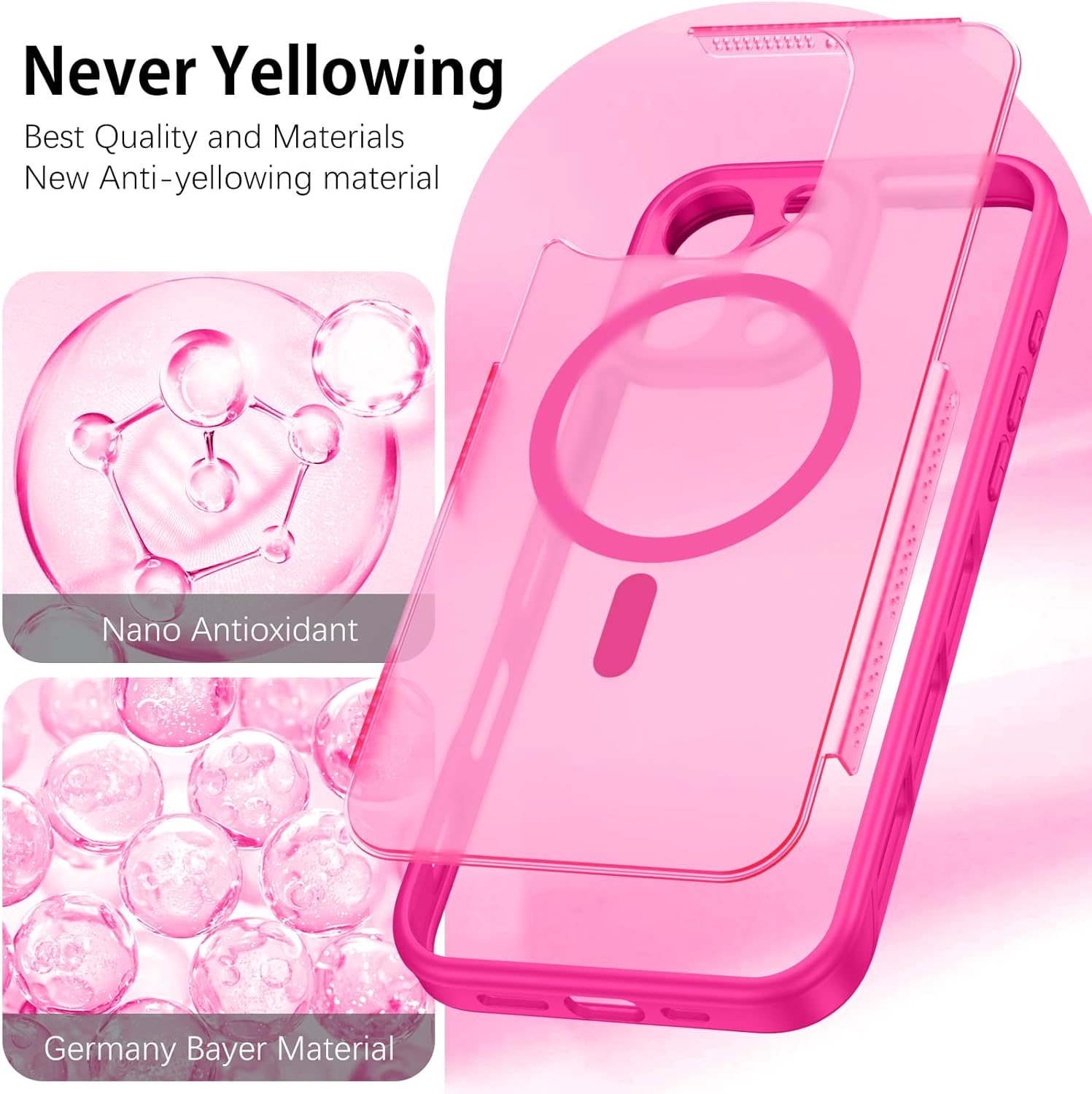 Coque BENTOBEN pour iPhone 16 Pro avec dissipation thermique [Compatible avec Magsafe] Coque de téléphone portable creuse à trou magnétique mat pour iPhone 16 Pro, résistante aux chocs, femmes et hommes, Slim Thin 6.3, rose vif