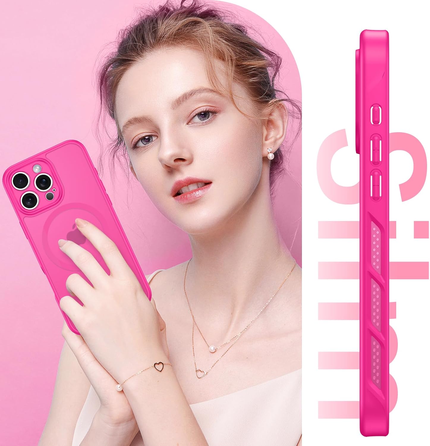 Coque BENTOBEN pour iPhone 16 Pro avec dissipation thermique [Compatible avec Magsafe] Coque de téléphone portable creuse à trou magnétique mat pour iPhone 16 Pro, résistante aux chocs, femmes et hommes, Slim Thin 6.3, rose vif