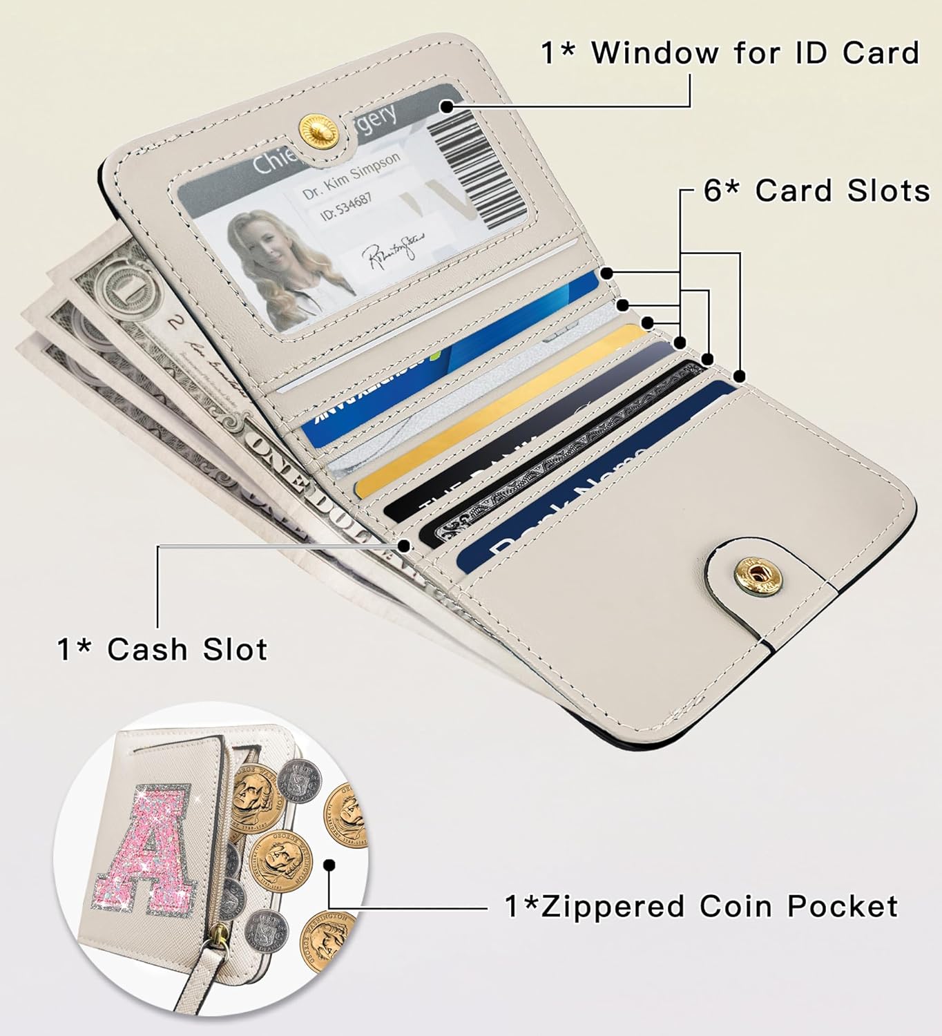 COSHAYSOO İlk RFID Cüzdan Genç Kızlar İçin Küçük Kadınlar Doğum Günü Mezuniyet Noel Hediyesi Preppy Trendy Sevimli Girly Stuff Girly Stuff Seyahat Günlük İhtiyaçlar İki Katlı İnce Değişim Mektup Çanta Krem A