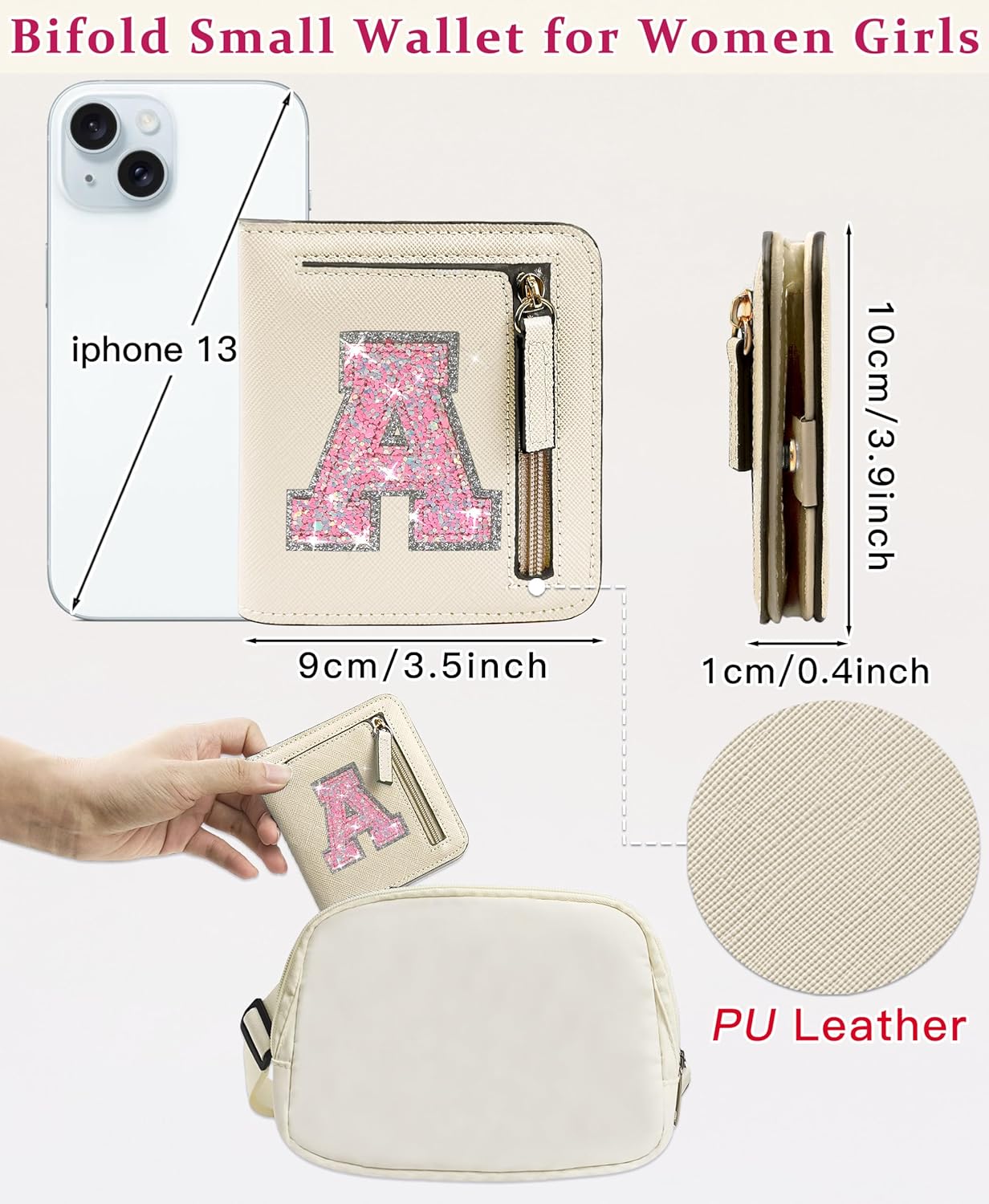 COSHAYSOO İlk RFID Cüzdan Genç Kızlar İçin Küçük Kadınlar Doğum Günü Mezuniyet Noel Hediyesi Preppy Trendy Sevimli Girly Stuff Girly Stuff Seyahat Günlük İhtiyaçlar İki Katlı İnce Değişim Mektup Çanta Krem A
