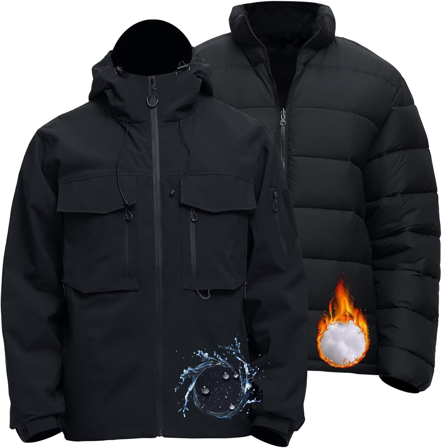 Mens 3 in 1 Waterproof Winter Jackets Ski Warm Snow Rain Coat Puffer Liner Hood Windbreaker · v2