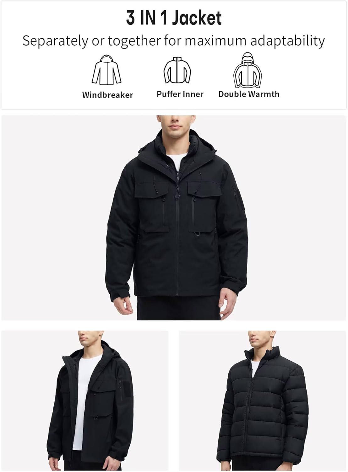 Mens 3 in 1 Waterproof Winter Jackets Ski Warm Snow Rain Coat Puffer Liner Hood Windbreaker · v2