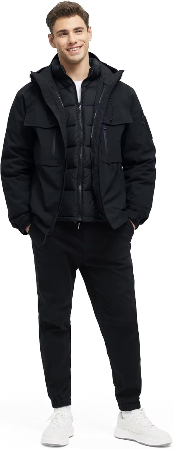 Mens 3 in 1 Waterproof Winter Jackets Ski Warm Snow Rain Coat Puffer Liner Hood Windbreaker · v2