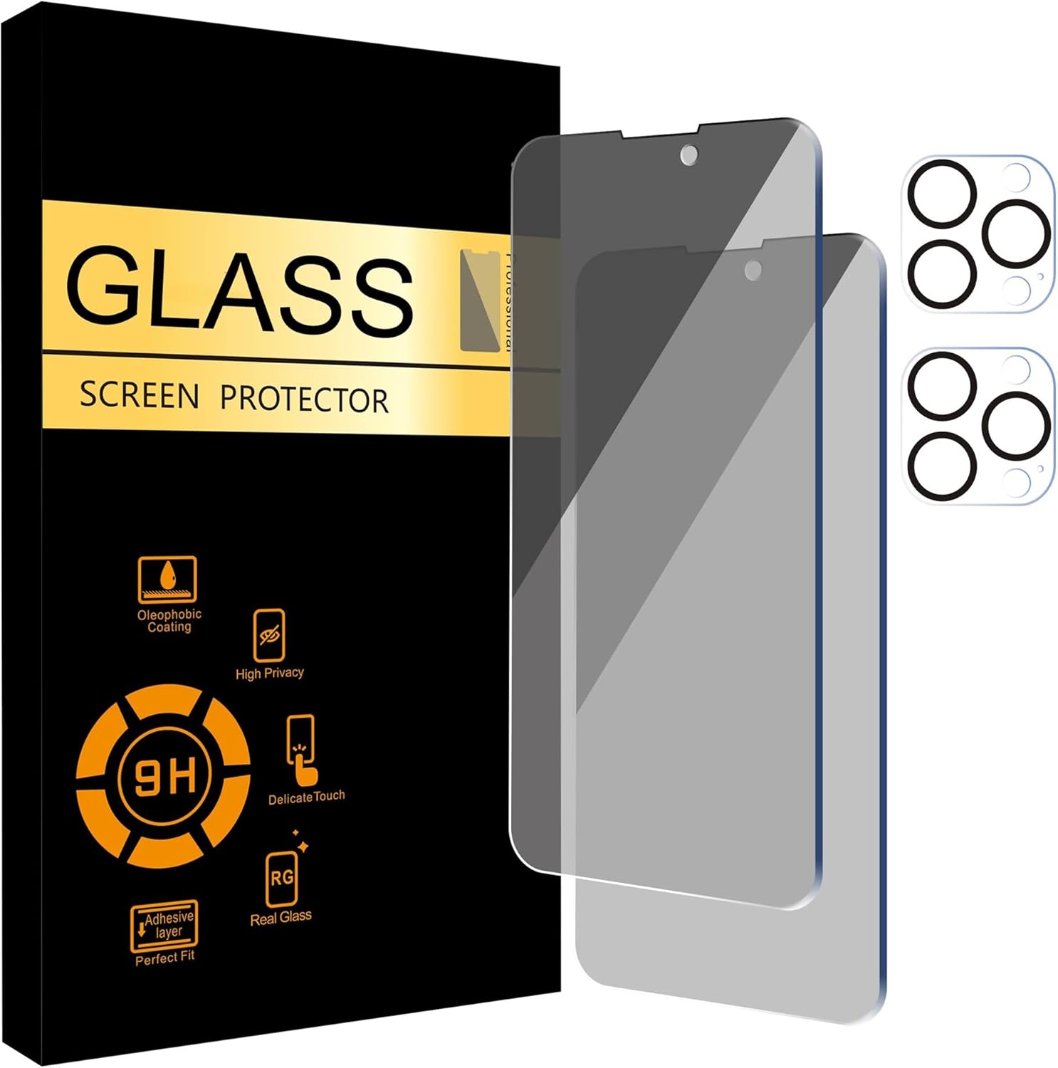 2 2 Pack Privacy Screen Tempered Glass   Camera Lens Protector (For iPhone 16 Series) (16 Pro)