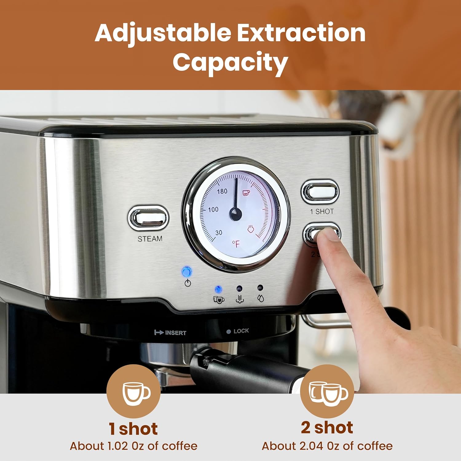 Gevi Espresso Makinesi Yüksek Basınçlı, Süt Köpürtücü Buhar Değnekli Kompakt Espresso Makineleri, Ev İçin Ses Kontrollü Cappuccino Latte Makinesi, Espresso Makinesi，Kahve Sevgilisi, Baba veya Anne için Hediye