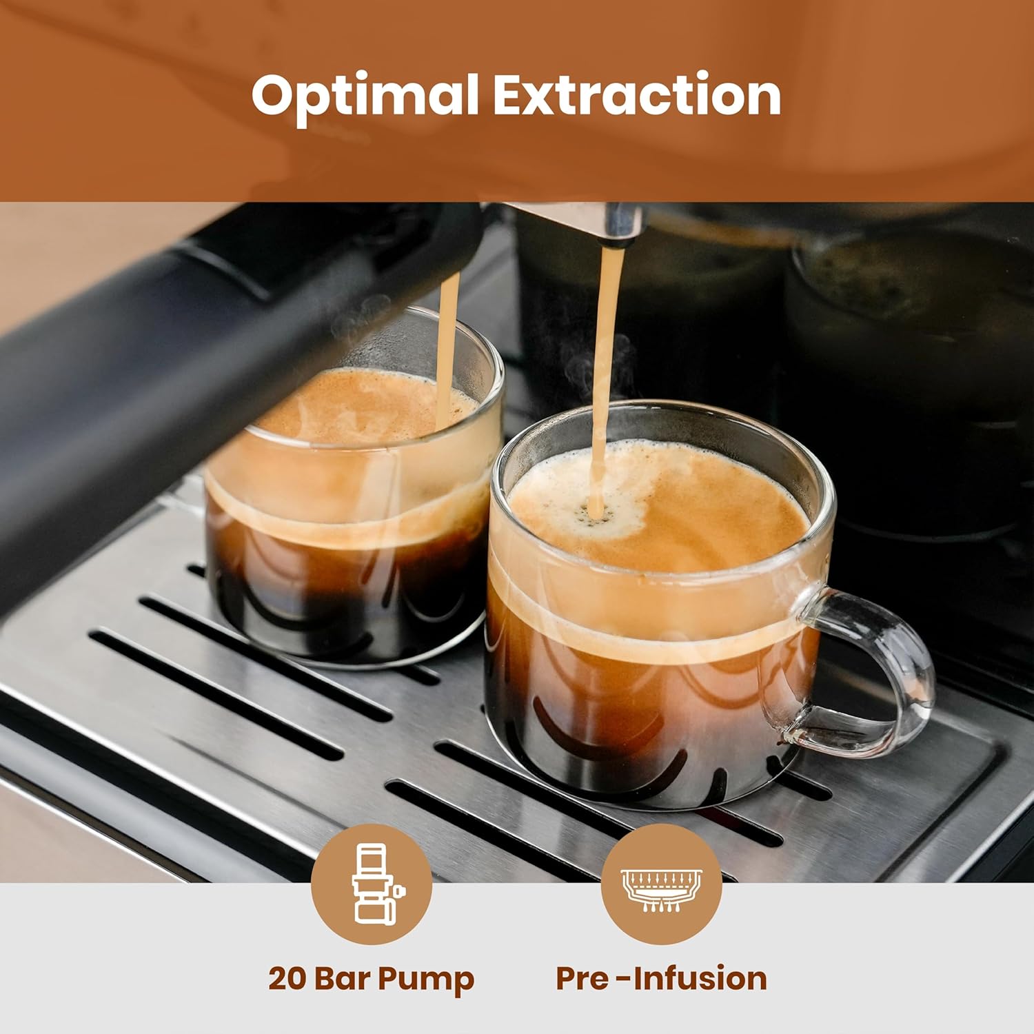 Gevi Espresso Makinesi Yüksek Basınçlı, Süt Köpürtücü Buhar Değnekli Kompakt Espresso Makineleri, Ev İçin Ses Kontrollü Cappuccino Latte Makinesi, Espresso Makinesi，Kahve Sevgilisi, Baba veya Anne için Hediye