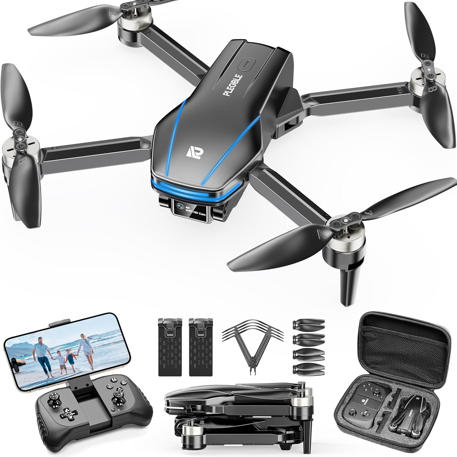 Drones avec caméra 4K pour adultes et enfants, mini-drones à moteur sans balais, drone téléguidé pliable FPV avec protège-hélices pour débutants, décollage et atterrissage à une touche, commande vocale, alarme anti-perte, jouets cadeaux de Noël pour hommes et garçons