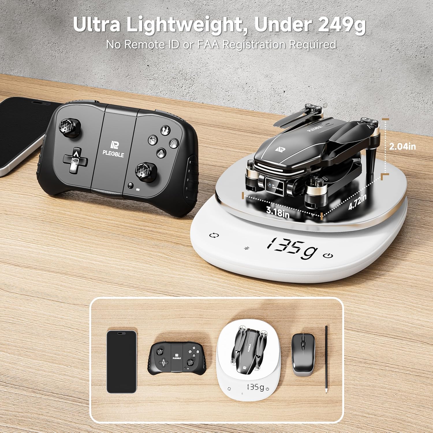 Drones met camera 4K voor volwassenen en kinderen, mini-drones met borstelloze motor, FPV, opvouwbare RC-drone met propellerbescherming voor beginners, opstijgen en landen met één toets, spraakbediening, alarm tegen verlies, kerstcadeau, speelgoed voor heren en jongens