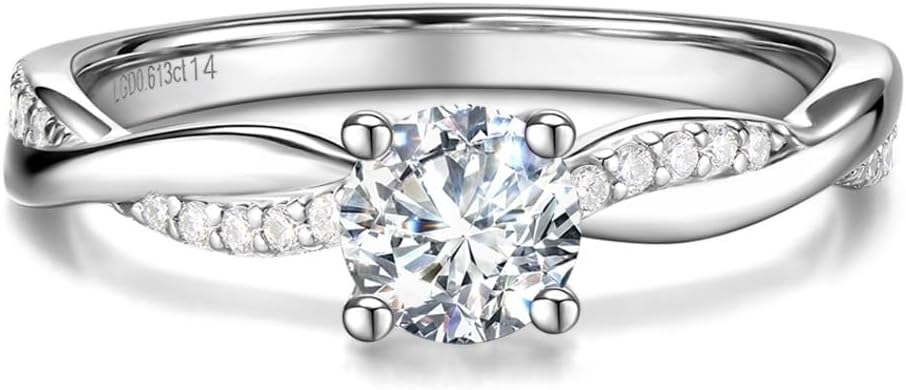 AGVANA 0.4-1.14 Ct. Tw. Lab Grown Diamond Petite Twisted Vine Ring in Sterling Silver (0.3-1 Carat Main Stone) Engagement Anniversary Wedding Ring for Women (D-E Color, VS Clarity) · v2