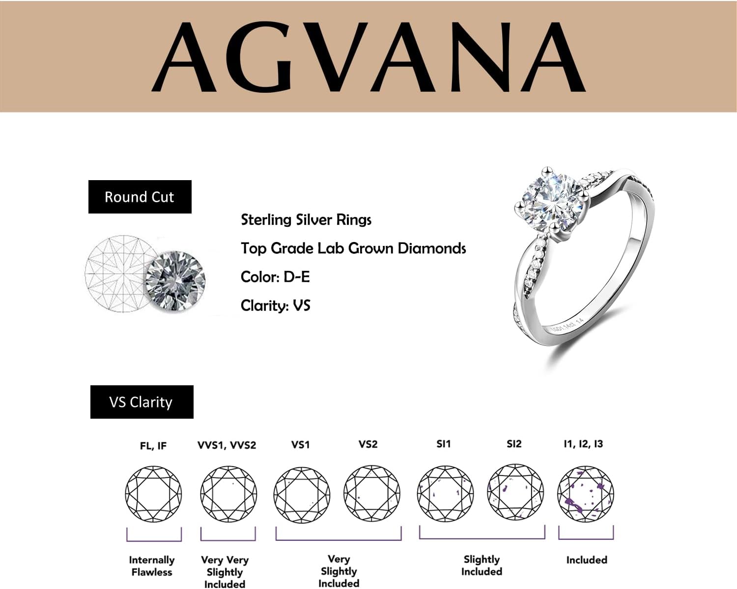 แหวนเพชร Petite Twisted Vine จาก AGVANA ขนาด 0.4-1.14 กะรัต ผลิตจากห้องปฏิบัติการในเงินสเตอร์ลิง (หินหลัก 0.3-1 กะรัต) แหวนหมั้นและแต่งงานสำหรับผู้หญิง (สี D-E ความสะอาด VS)