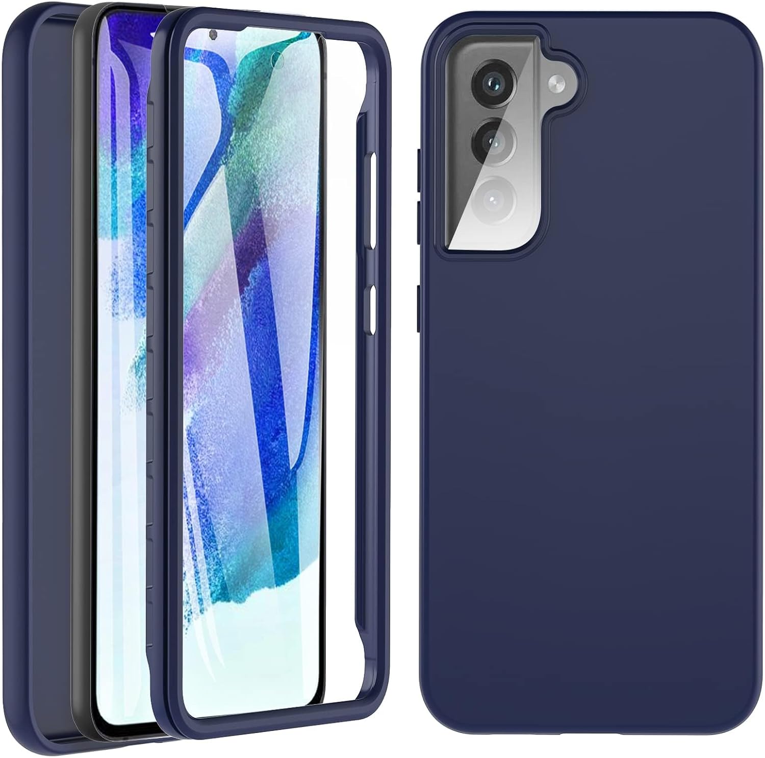 Hensinple for Samsung Galaxy S21 FE Case, Samsung S21 FE Case with Built-in Screen Protector, 360° Full Body Military Grade Drop Protection Silicone Bumper Cover Phone Case for Samsung S21 FE (Blue) · v2
