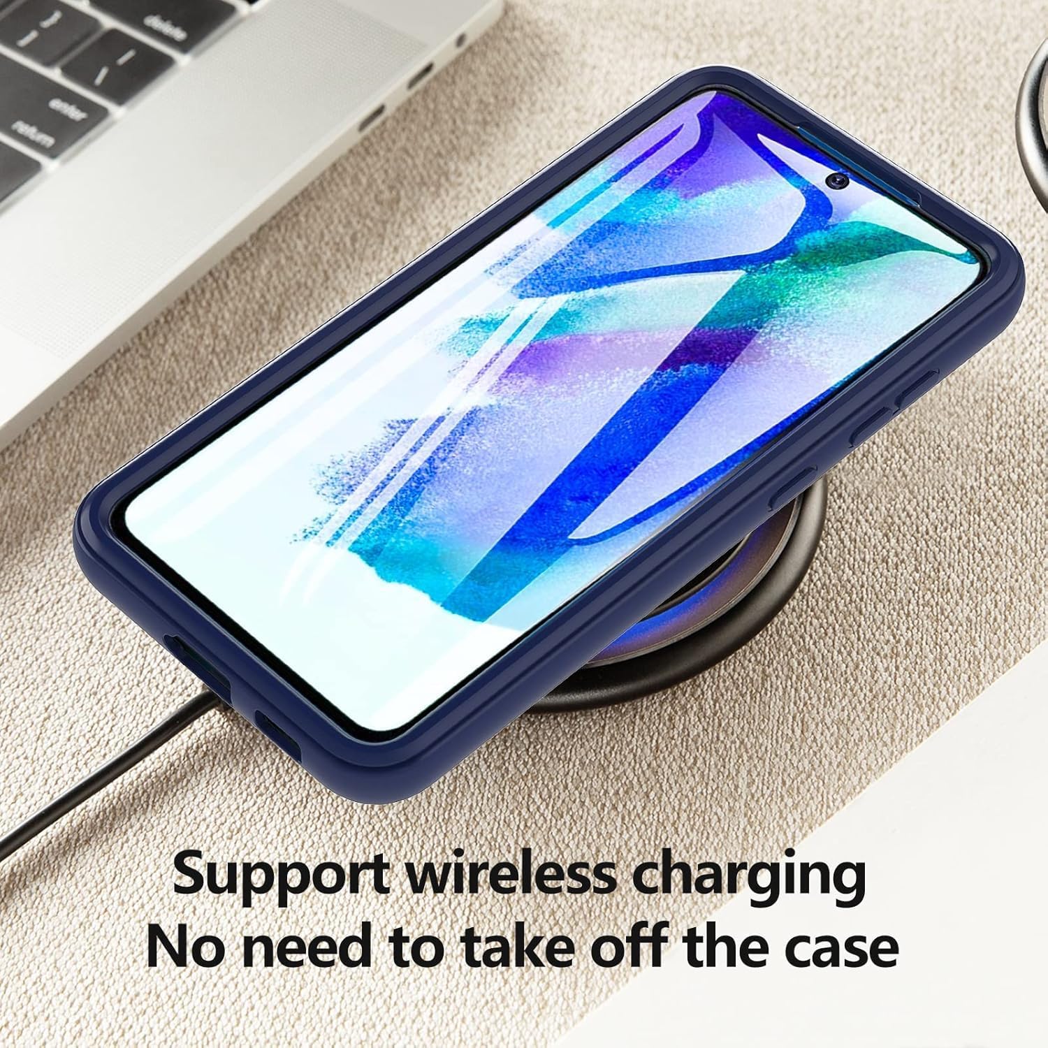 Hensinple for Samsung Galaxy S21 FE Case, Samsung S21 FE Case with Built-in Screen Protector, 360° Full Body Military Grade Drop Protection Silicone Bumper Cover Phone Case for Samsung S21 FE (Blue) · v3