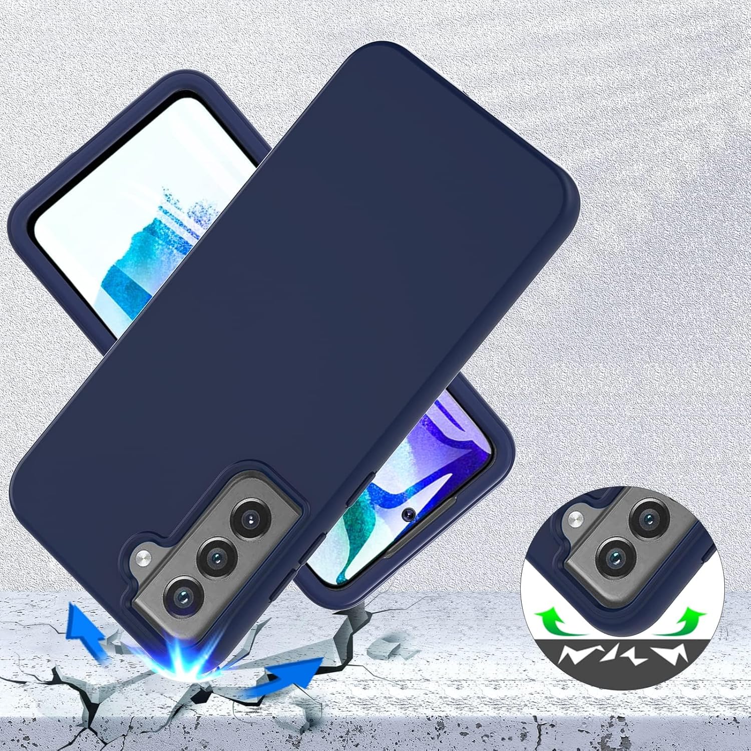 Hensinple for Samsung Galaxy S21 FE Case, Samsung S21 FE Case with Built-in Screen Protector, 360° Full Body Military Grade Drop Protection Silicone Bumper Cover Phone Case for Samsung S21 FE (Blue) · v3