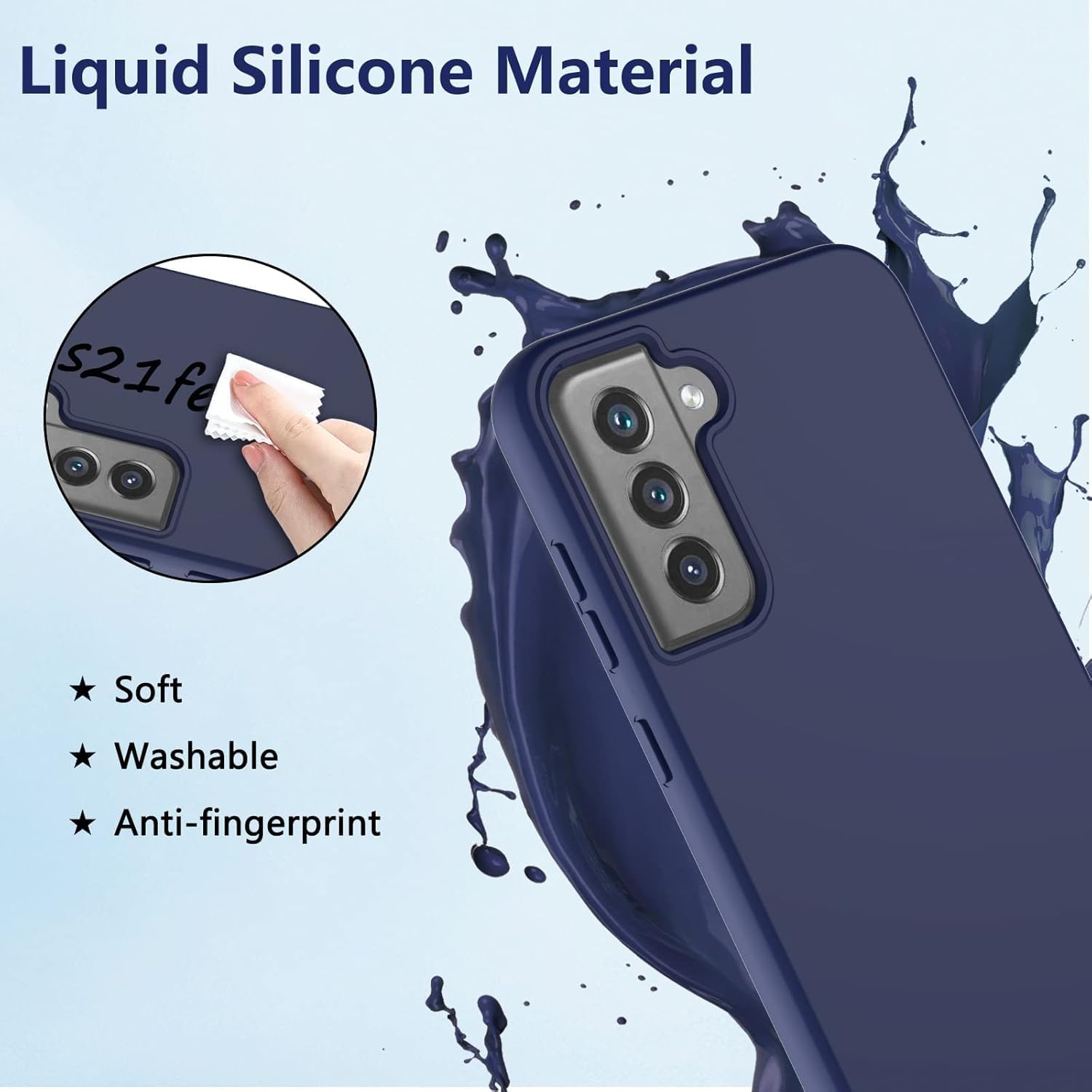 Hensinple for Samsung Galaxy S21 FE Case, Samsung S21 FE Case with Built-in Screen Protector, 360° Full Body Military Grade Drop Protection Silicone Bumper Cover Phone Case for Samsung S21 FE (Blue) · v3
