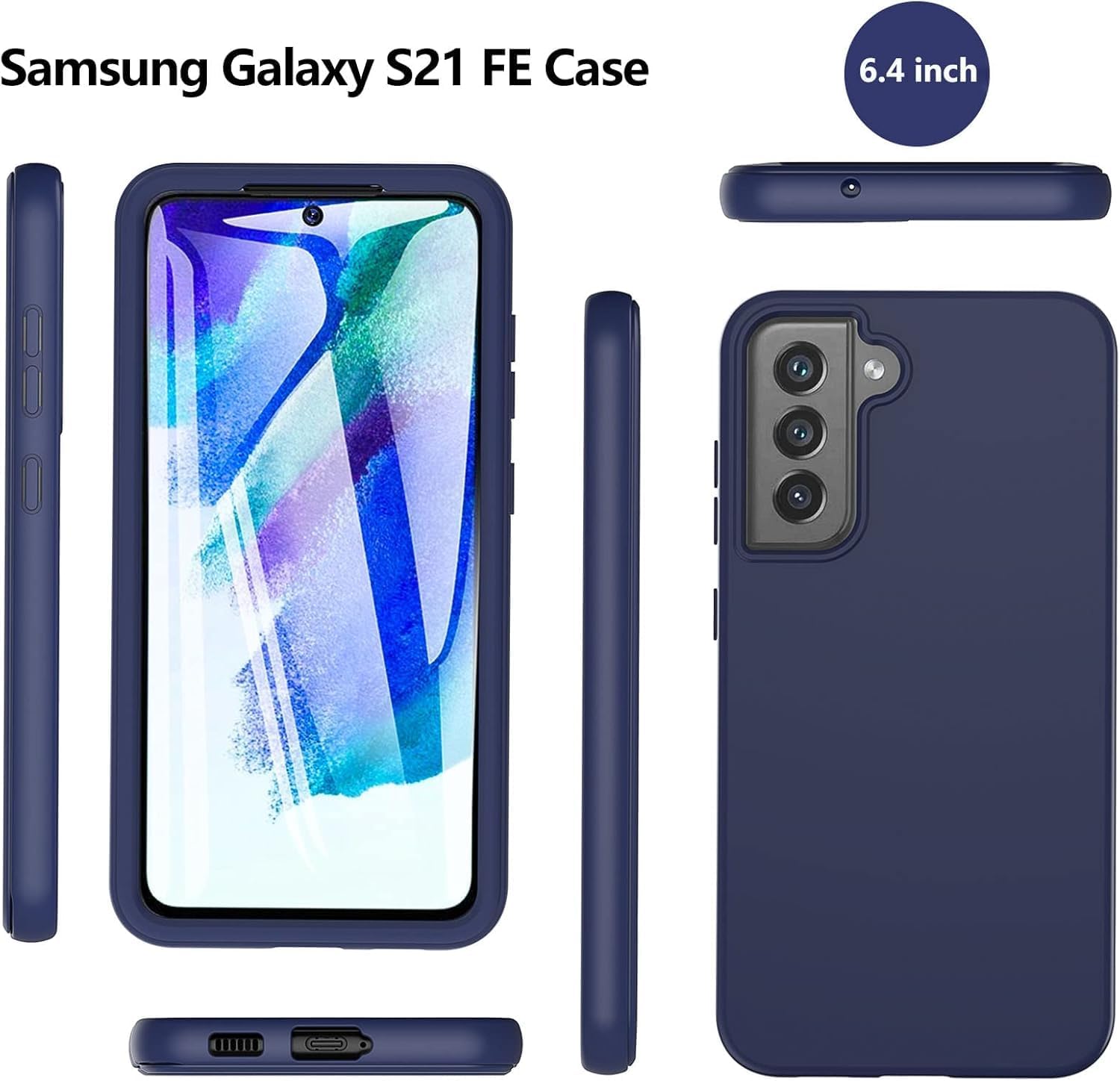 Hensinple for Samsung Galaxy S21 FE Case, Samsung S21 FE Case with Built-in Screen Protector, 360° Full Body Military Grade Drop Protection Silicone Bumper Cover Phone Case for Samsung S21 FE (Blue) · v3