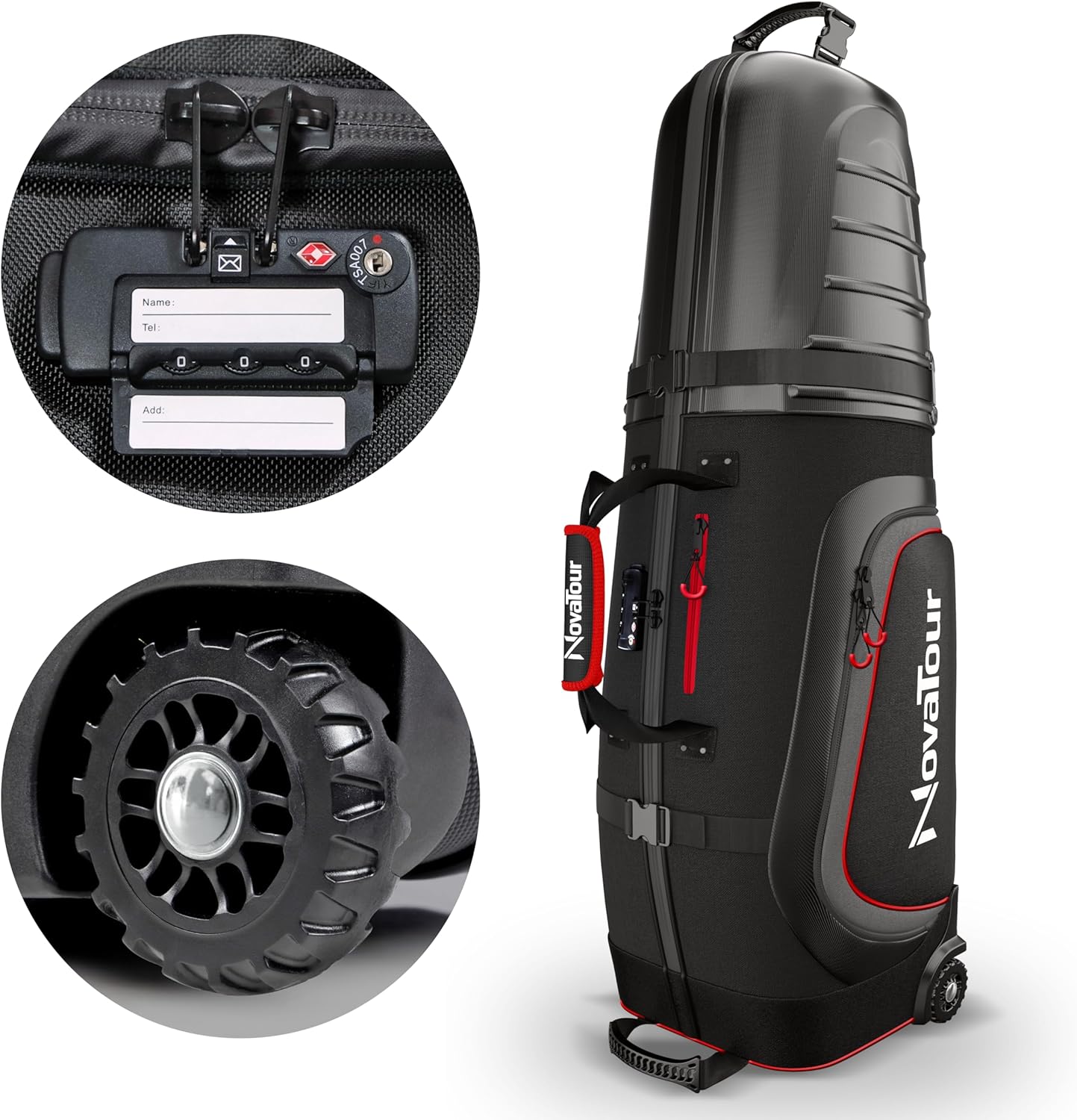 Golf Travel Bag for Airlines: Hard Case Top, Waterproof Zippers, 1680D Oxford Fabric, Built-in TSA Lock, Oversized Tank Wheels, Lightweight, Easy to Maneuver – Maximum Club Protection · v5