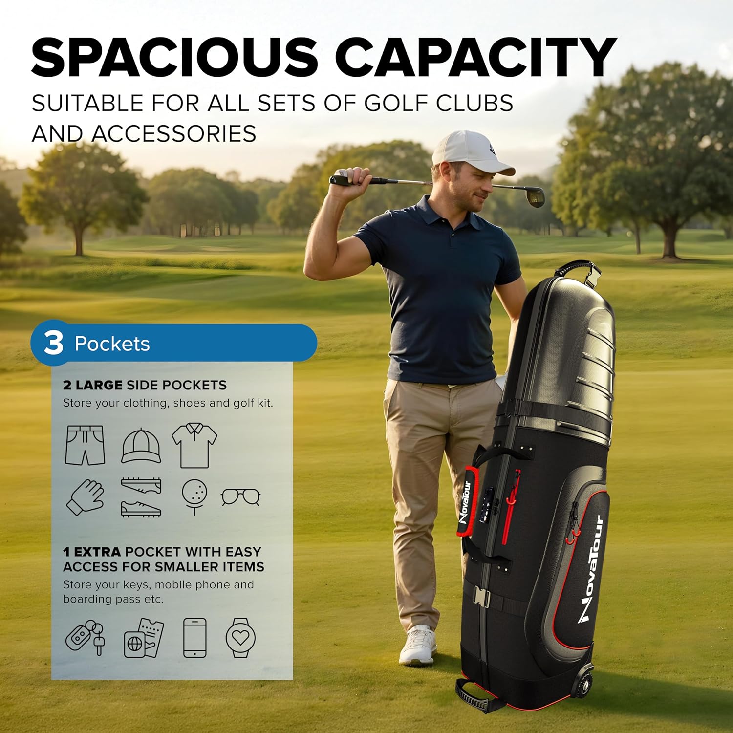 Golf Travel Bag for Airlines: Hard Case Top, Waterproof Zippers, 1680D Oxford Fabric, Built-in TSA Lock, Oversized Tank Wheels, Lightweight, Easy to Maneuver – Maximum Club Protection · v5