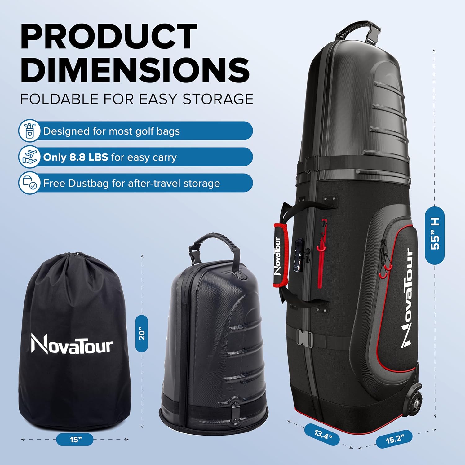 Golf Travel Bag for Airlines: Hard Case Top, Waterproof Zippers, 1680D Oxford Fabric, Built-in TSA Lock, Oversized Tank Wheels, Lightweight, Easy to Maneuver – Maximum Club Protection · v5