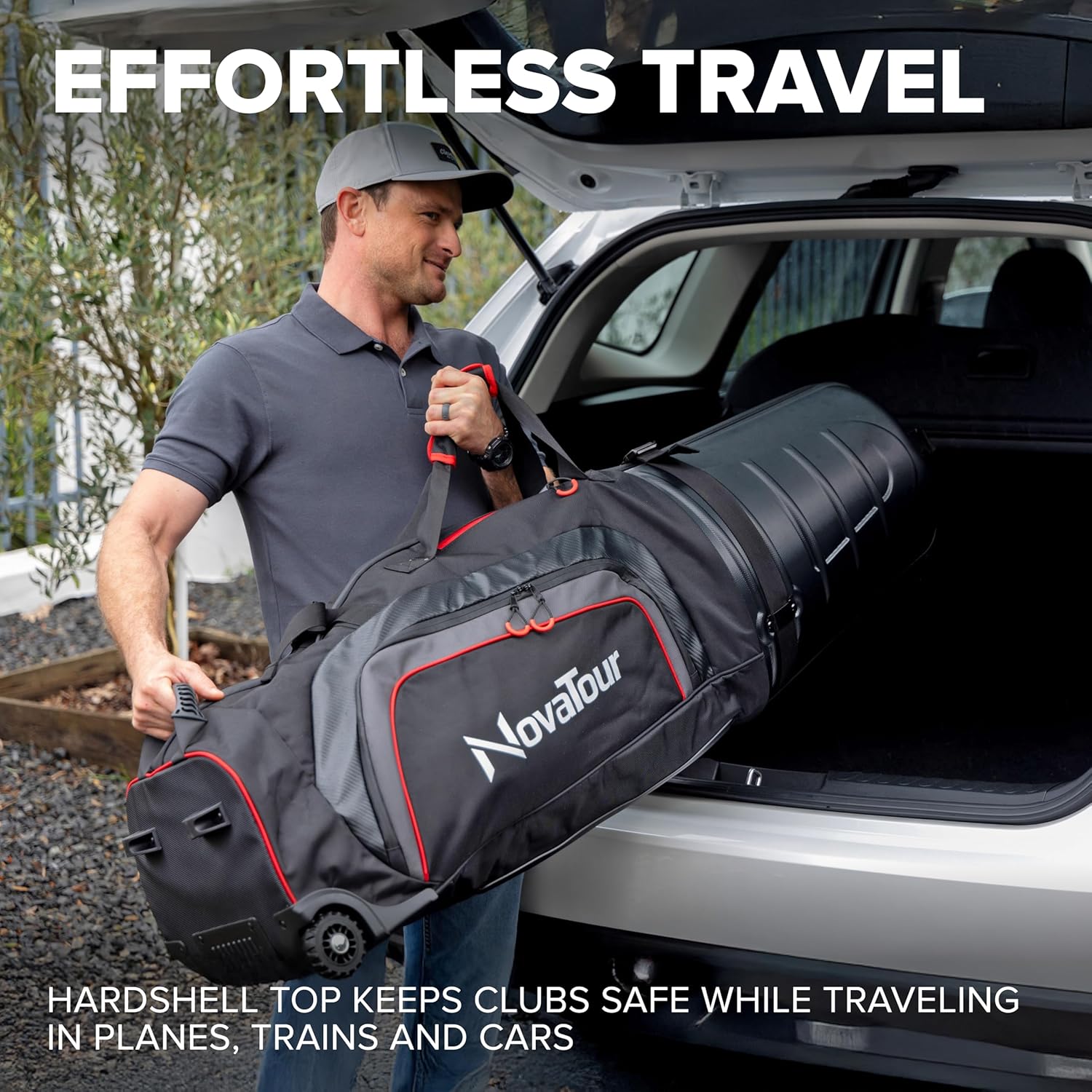 Golf Travel Bag for Airlines: Hard Case Top, Waterproof Zippers, 1680D Oxford Fabric, Built-in TSA Lock, Oversized Tank Wheels, Lightweight, Easy to Maneuver – Maximum Club Protection · v5